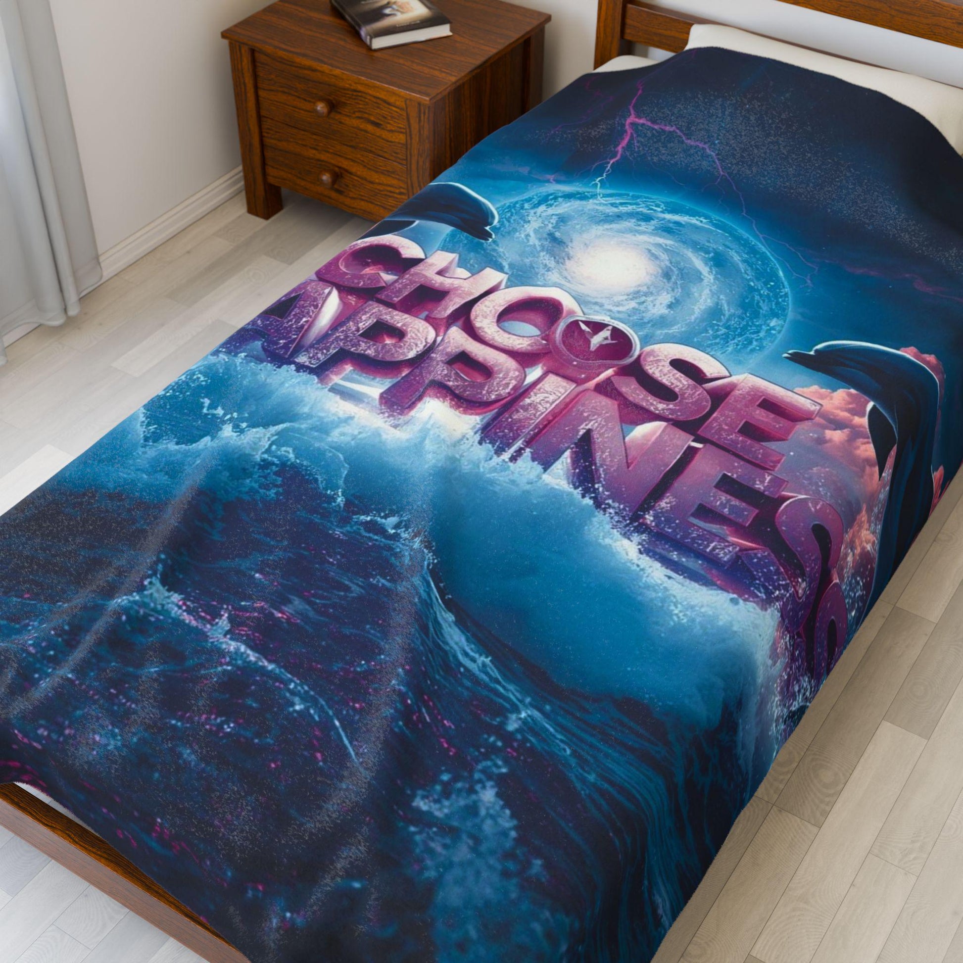 Choose Happiness Dolphin Ocean Blanket | Velveteen Plush Throw