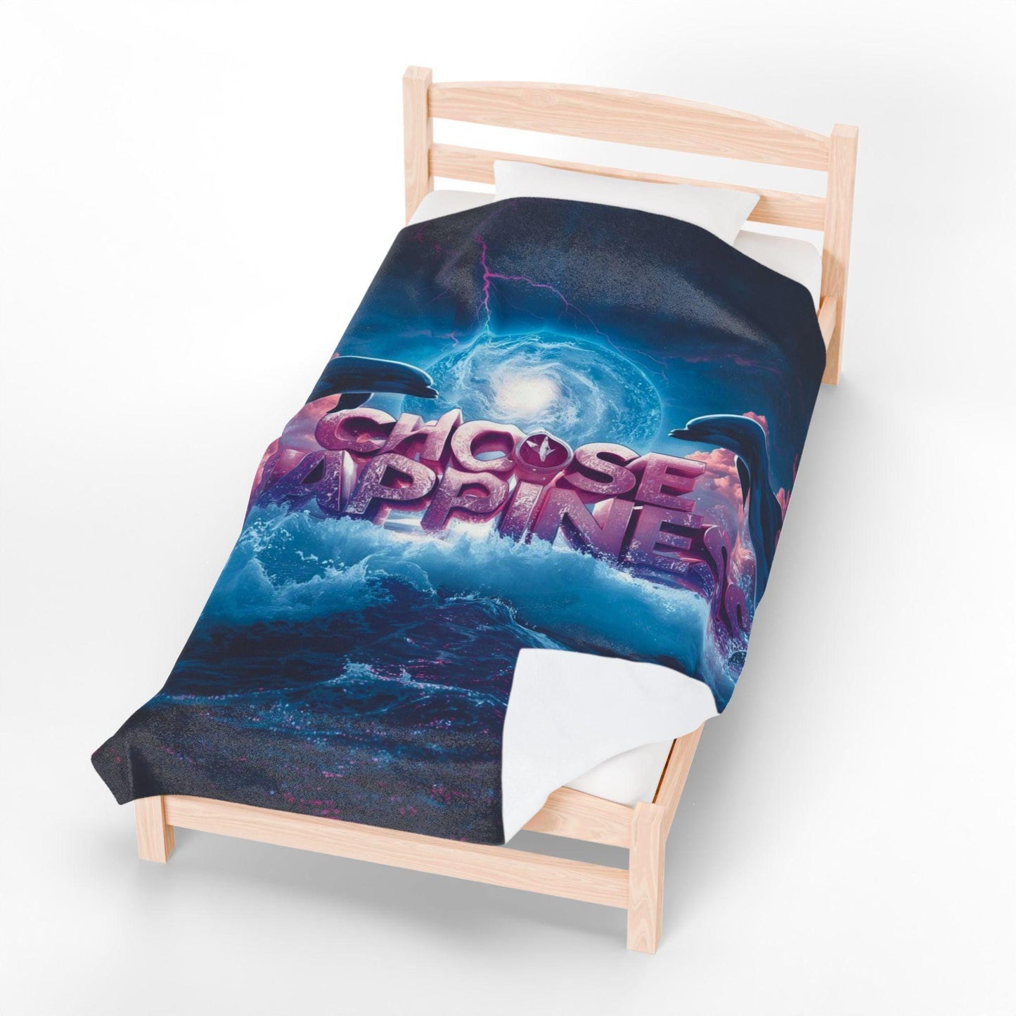 Choose Happiness Dolphin Ocean Blanket | Velveteen Plush Throw