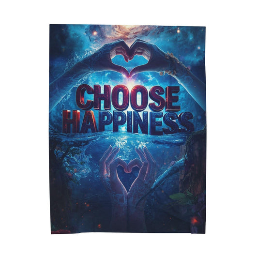 Choose Happiness Velveteen Plush Blanket | Inspirational Quote, Heart Hands Design