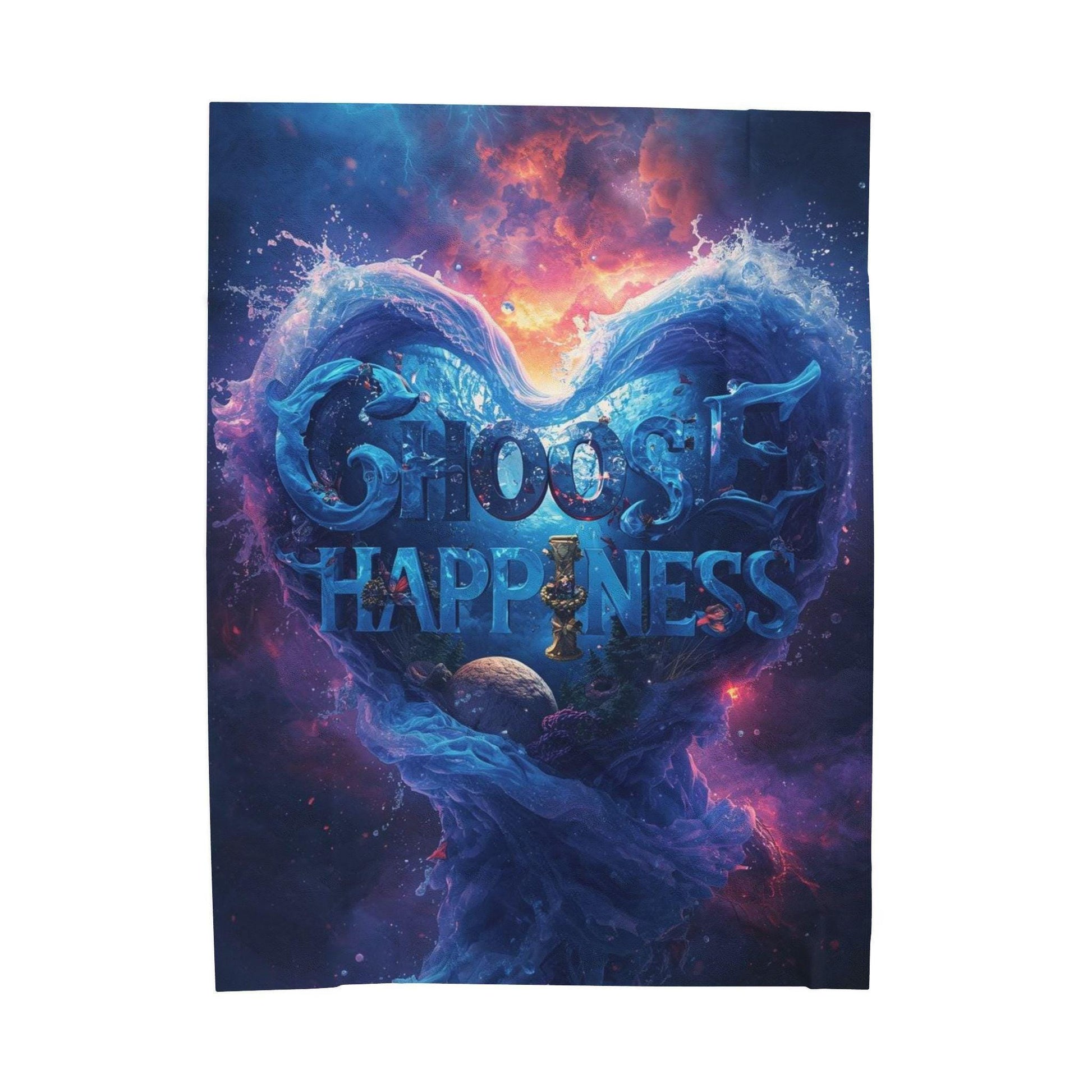 Choose Happiness Velveteen Plush Blanket | Cosmic Heart Typography