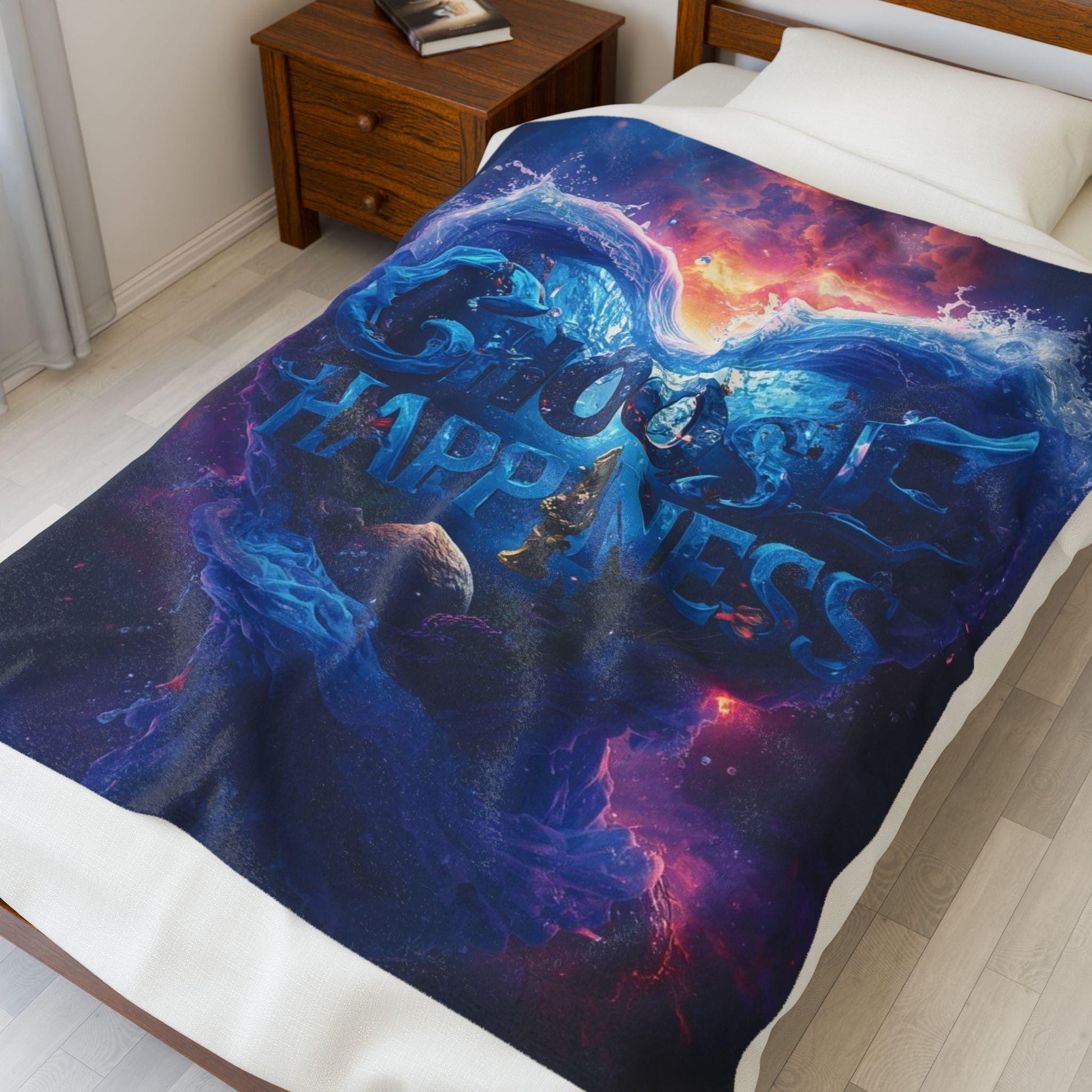 Choose Happiness Velveteen Plush Blanket | Cosmic Heart Typography