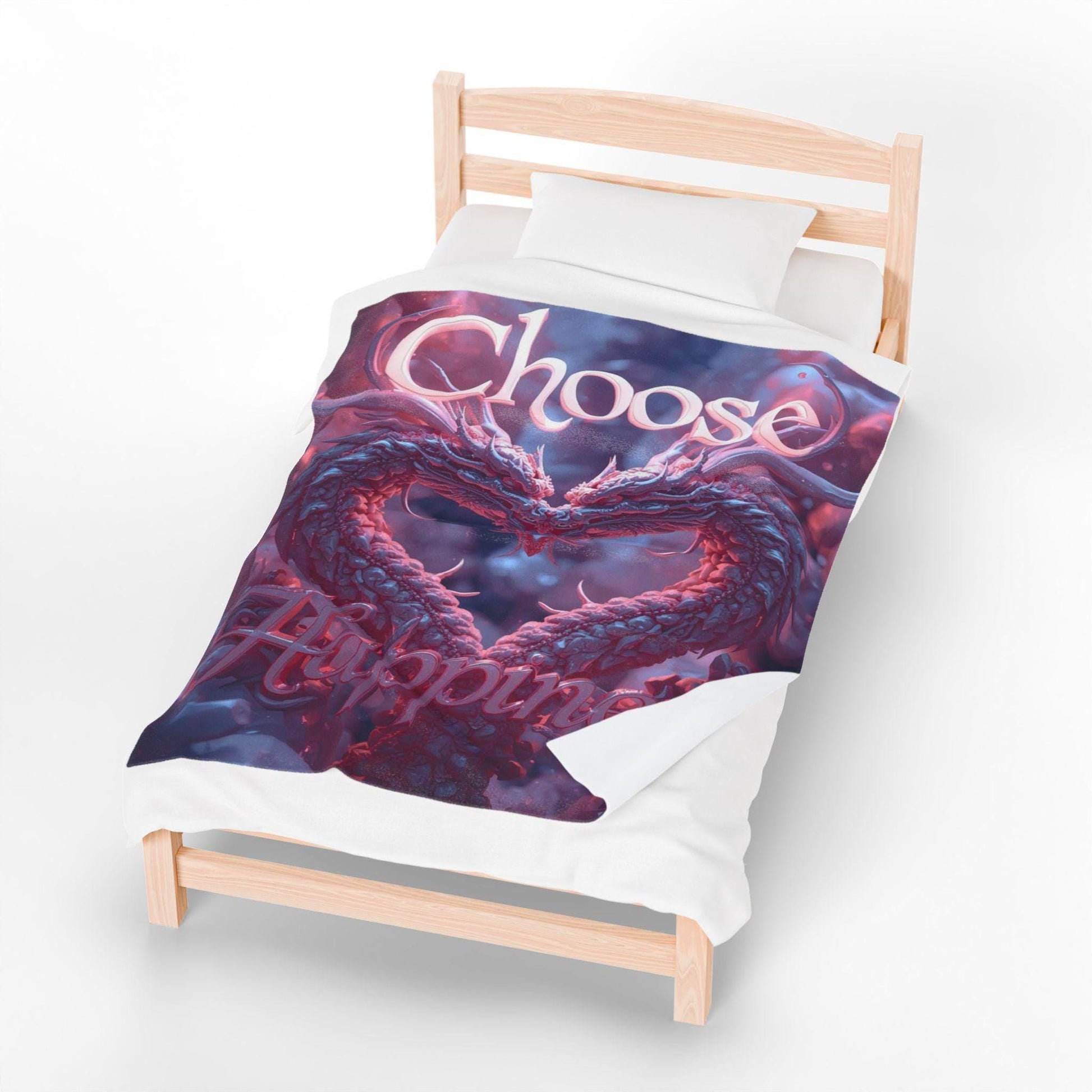 Choose Happiness dragon heart Velveteen Plush Blanket | inspirational quote throw