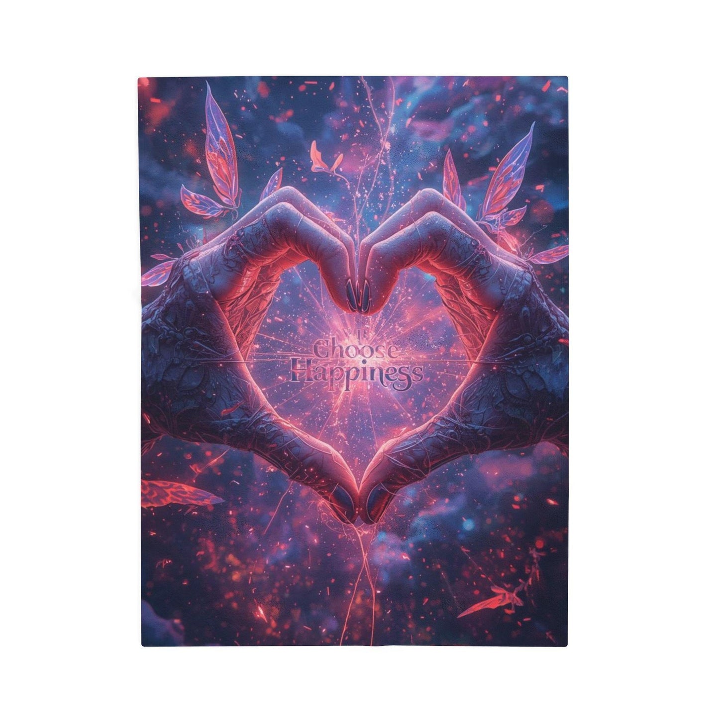 Heart Hands Neon Heart Velveteen Plush Blanket | Fantasy Glow Love Design