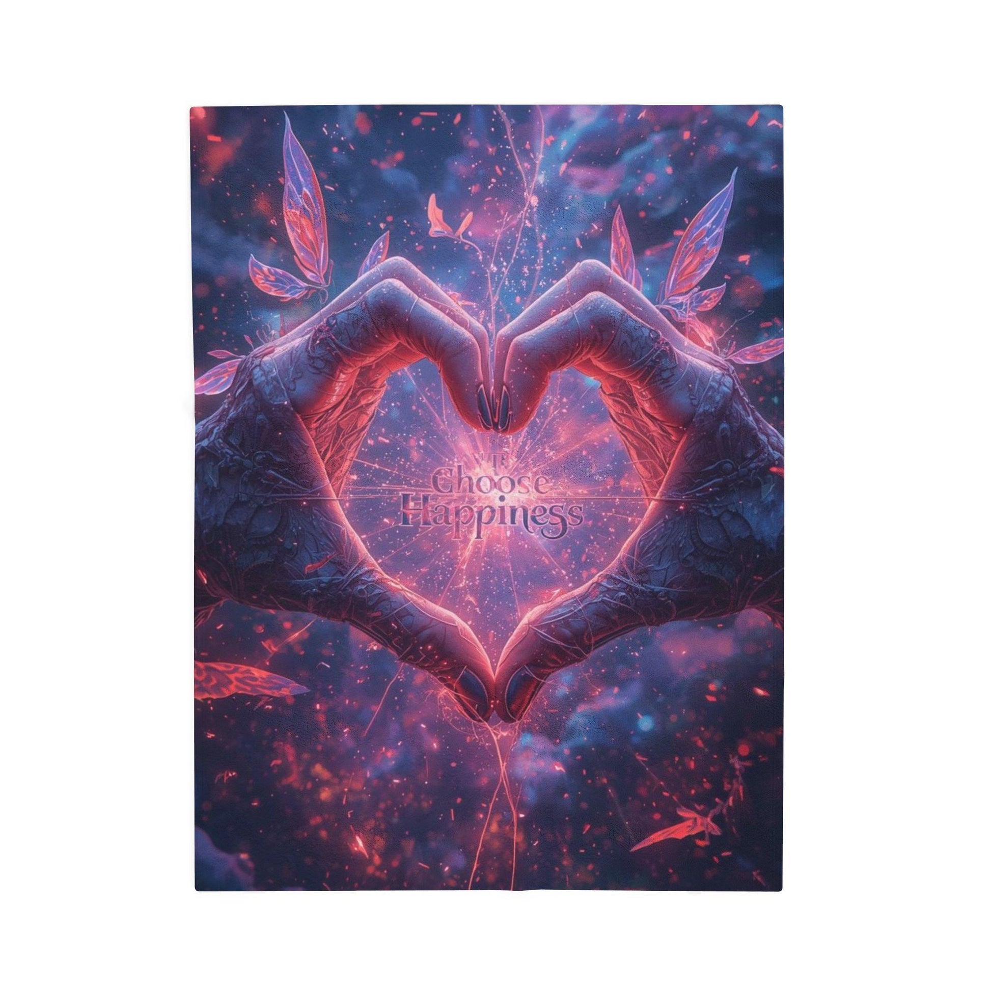 Heart Hands Neon Heart Velveteen Plush Blanket | Fantasy Glow Love Design