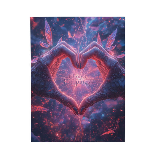 Heart Hands Neon Heart Velveteen Plush Blanket | Fantasy Glow Love Design