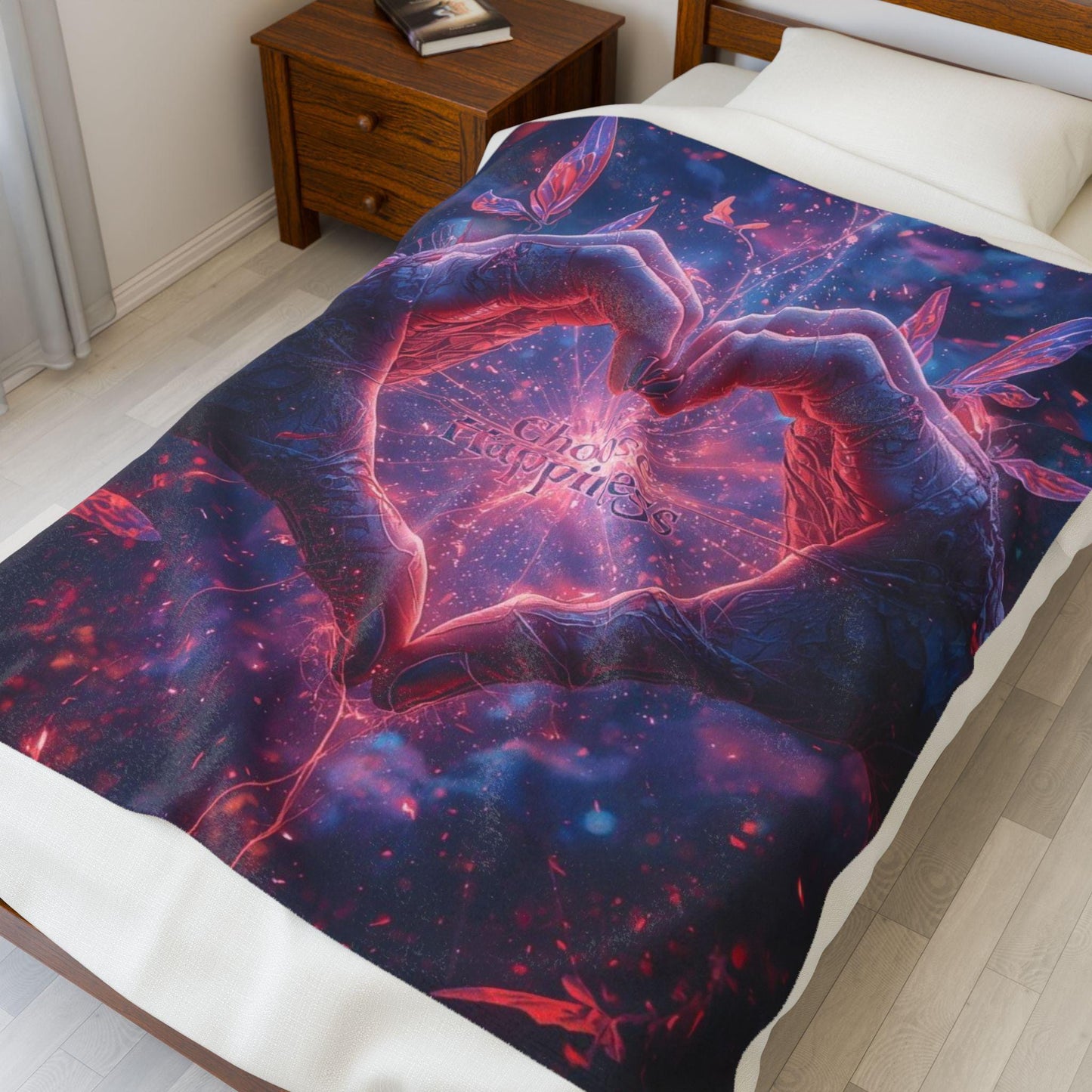Heart Hands Neon Heart Velveteen Plush Blanket | Fantasy Glow Love Design