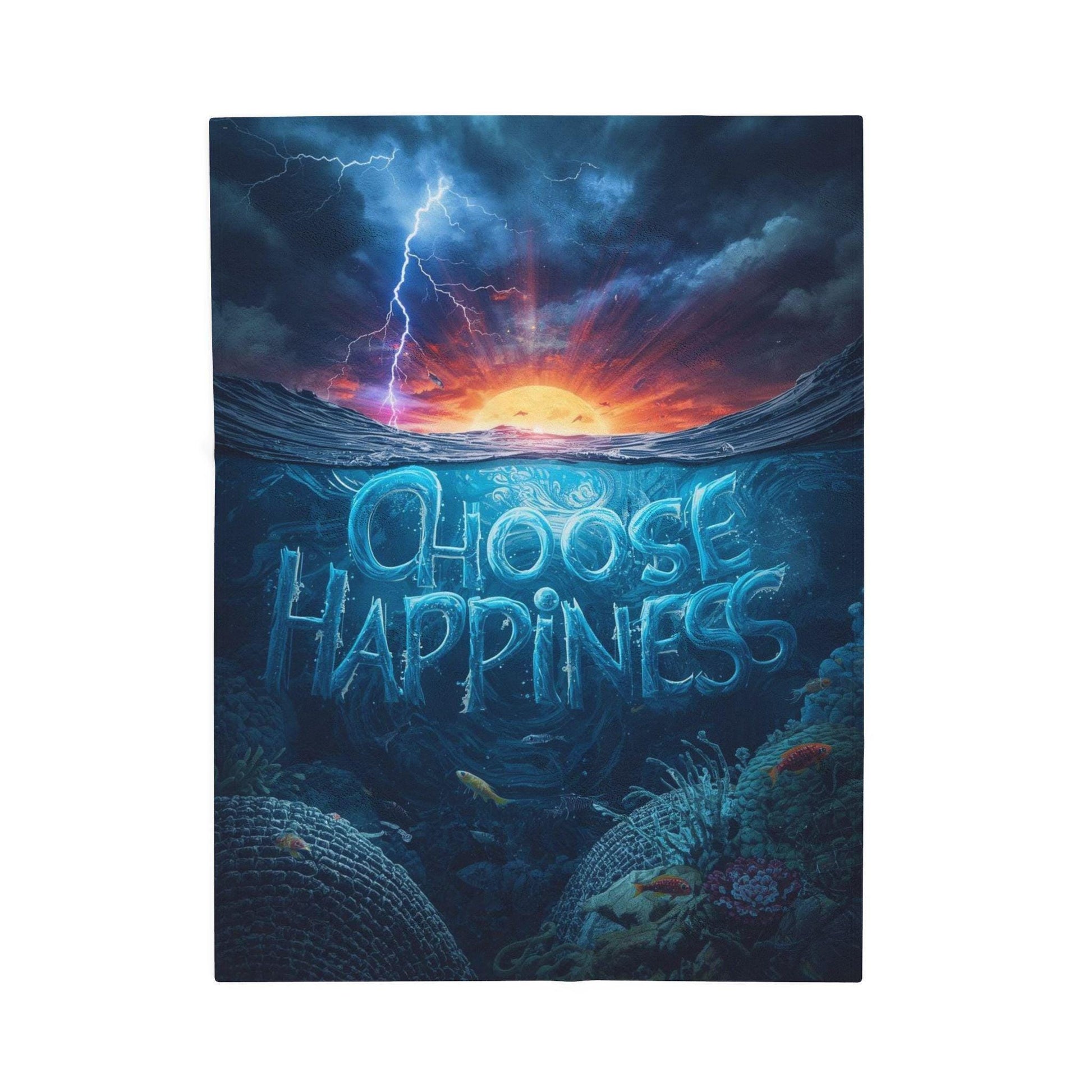 Choose Happiness ocean sunset design Velveteen Plush Blanket | inspirational typography