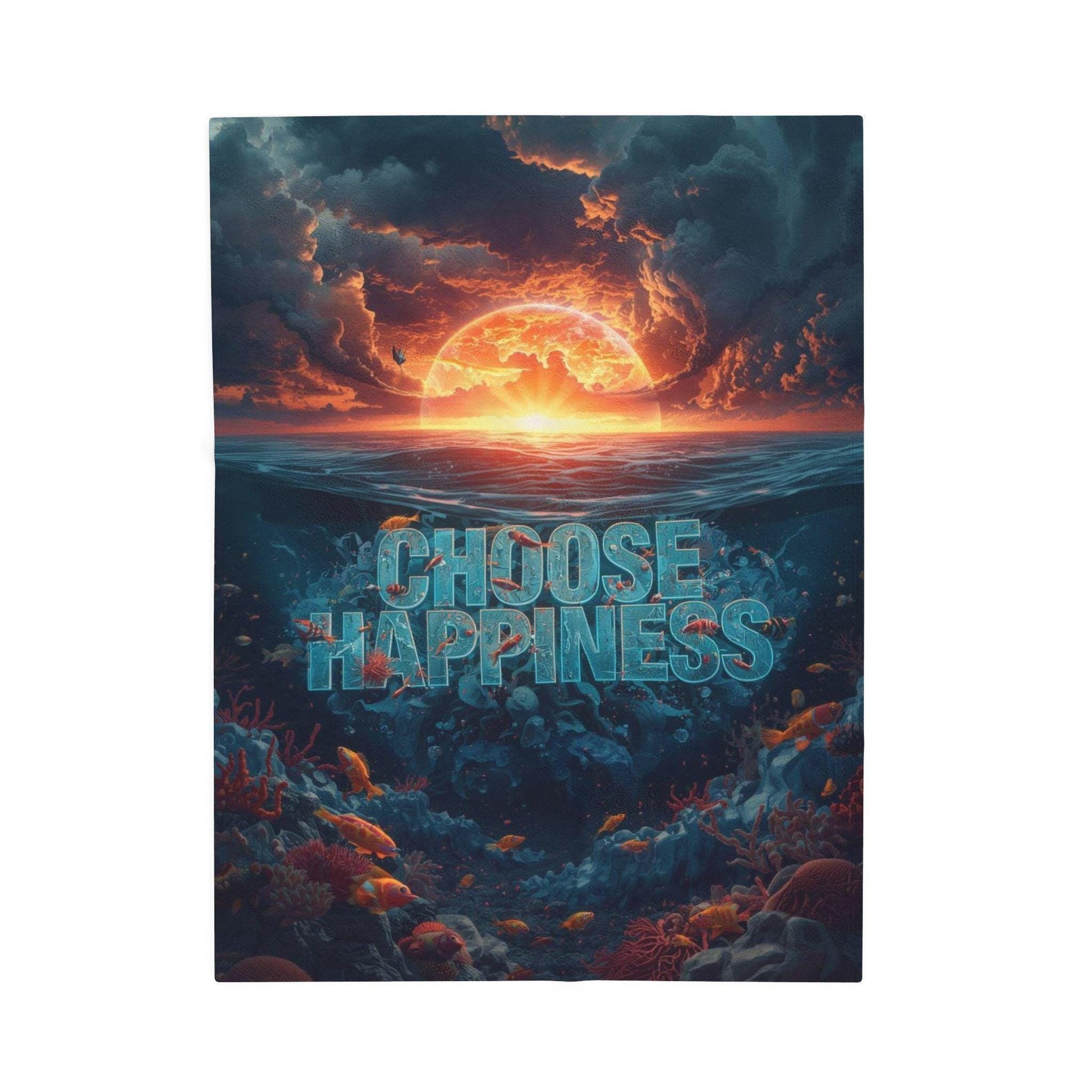 Choose Happiness ocean sunset blanket | Velveteen plush throw