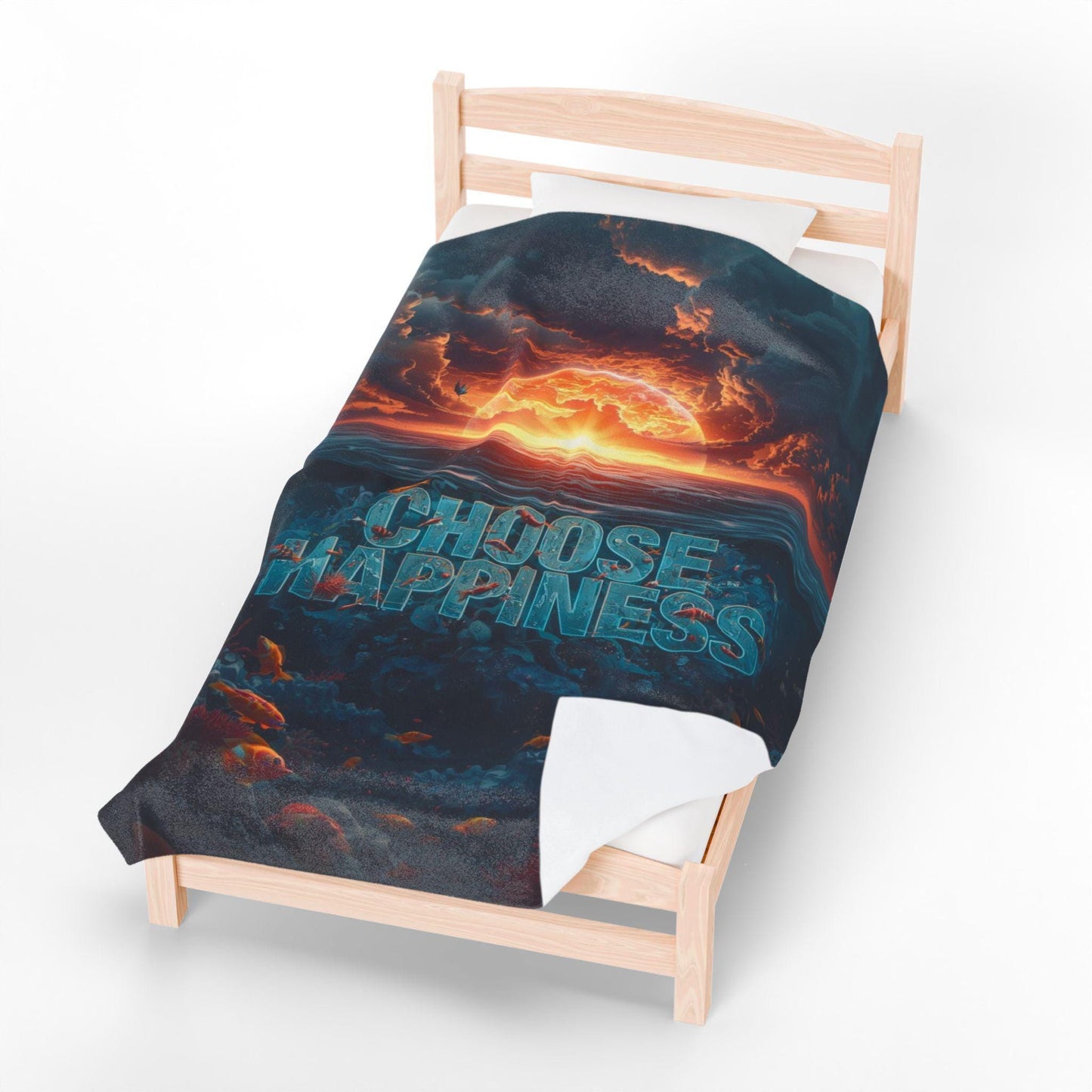 Choose Happiness ocean sunset blanket | Velveteen plush throw