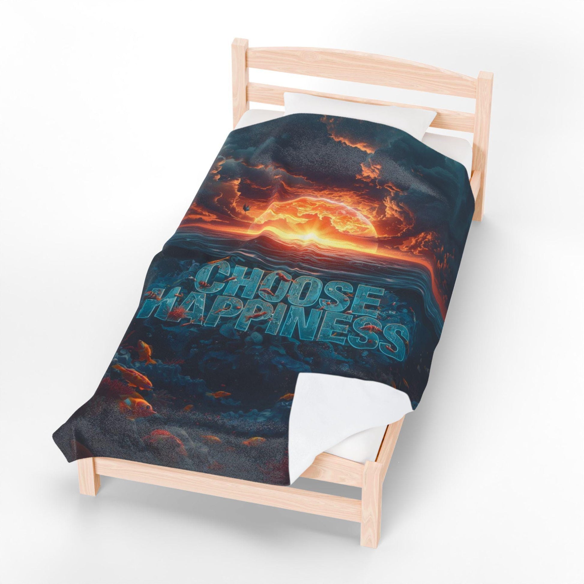 Choose Happiness ocean sunset blanket | Velveteen plush throw
