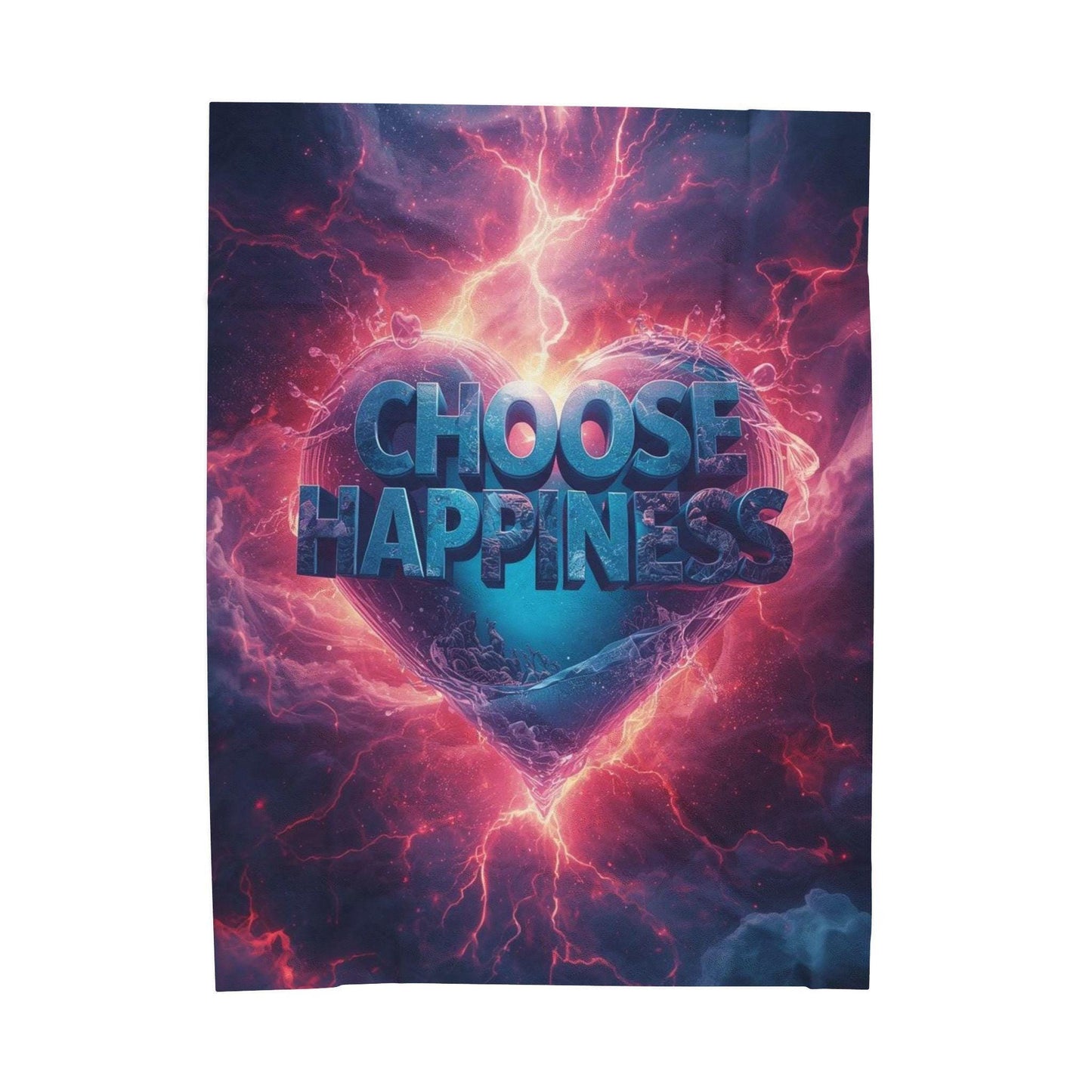 Choose Happiness Heart Velveteen Plush Blanket | Neon Lightning Graphic Throw