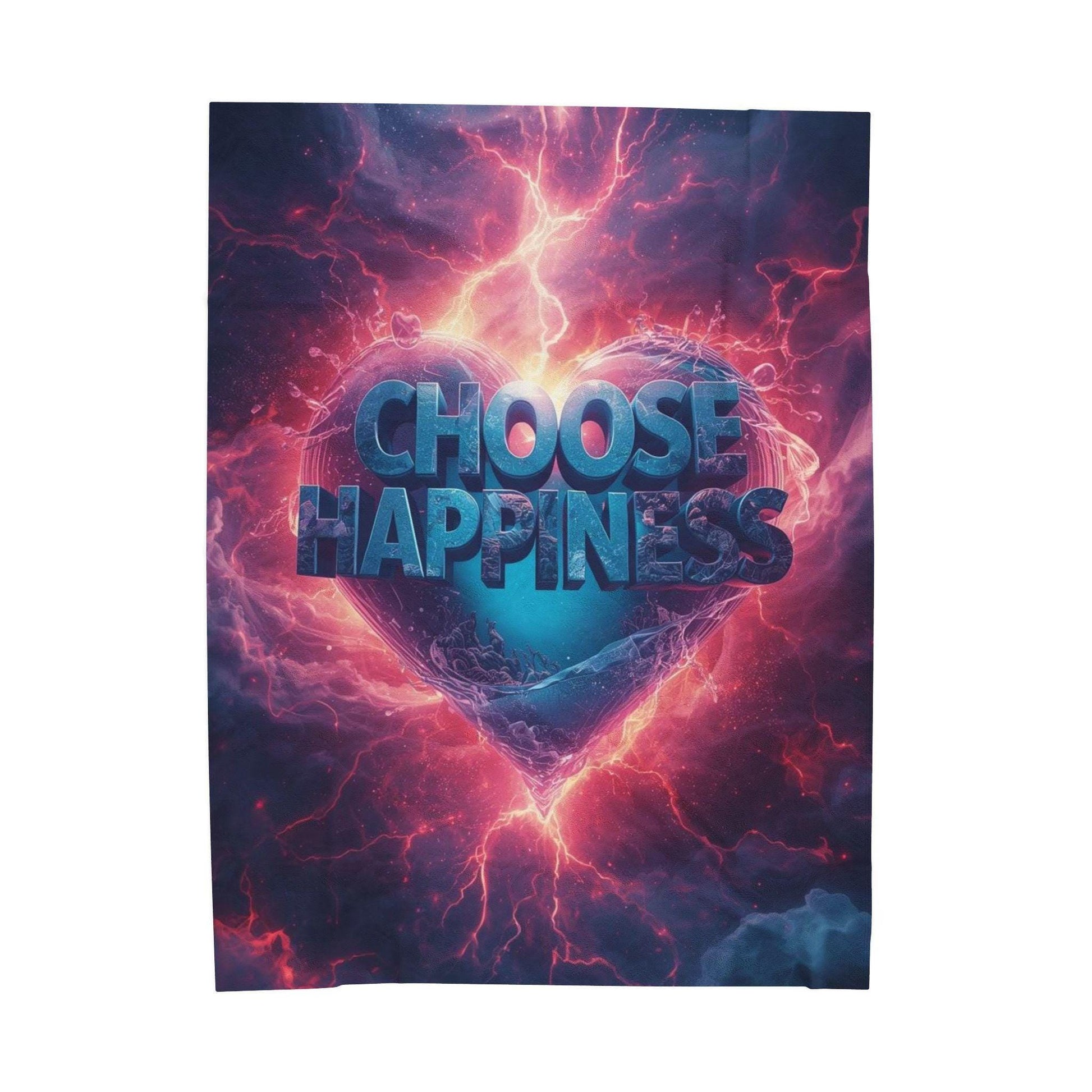 Choose Happiness Heart Velveteen Plush Blanket | Neon Lightning Graphic Throw