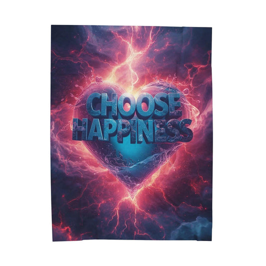 Choose Happiness Heart Velveteen Plush Blanket | Neon Lightning Graphic Throw