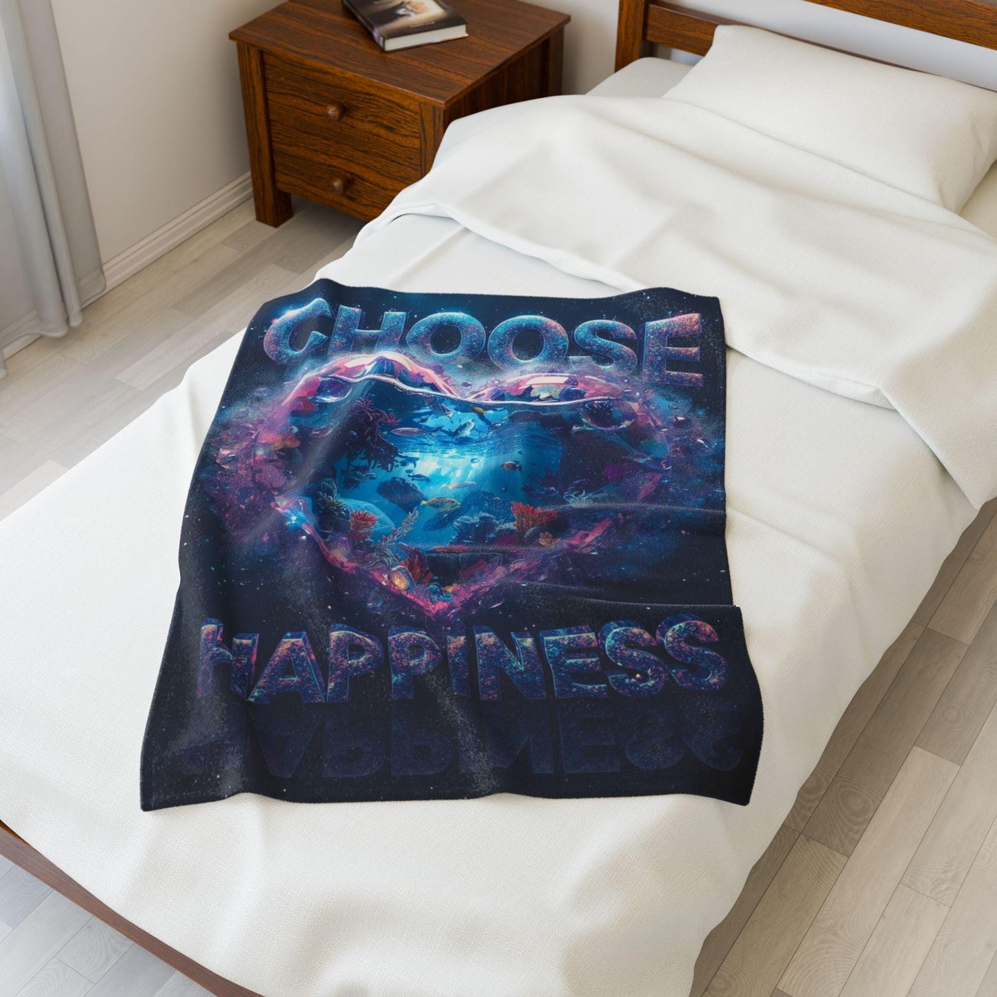 Choose Happiness Velveteen Plush Blanket | Super Soft Cozy Throw