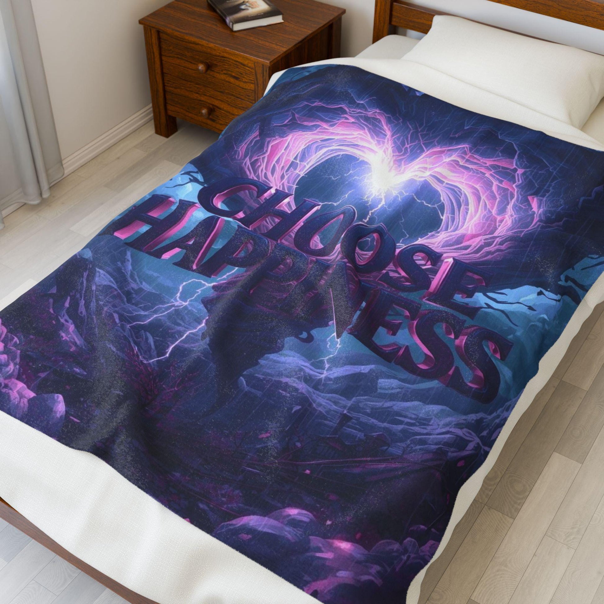 Choose Happiness Velveteen Plush Blanket | Inspirational Quote Throw