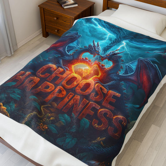 Choose Happiness Velveteen Plush Blanket | Positive Quote Throw