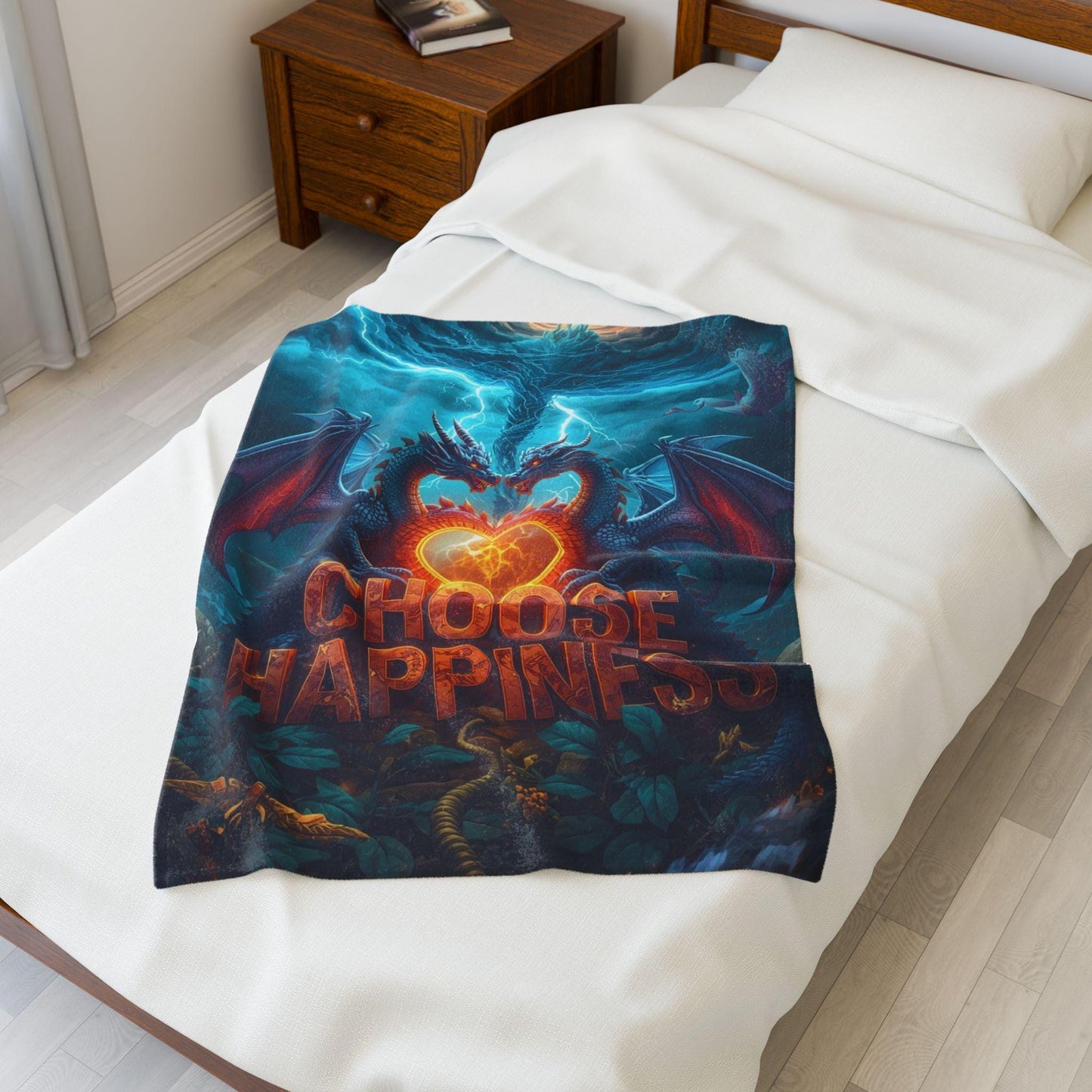 Choose Happiness Velveteen Plush Blanket | Positive Quote Throw