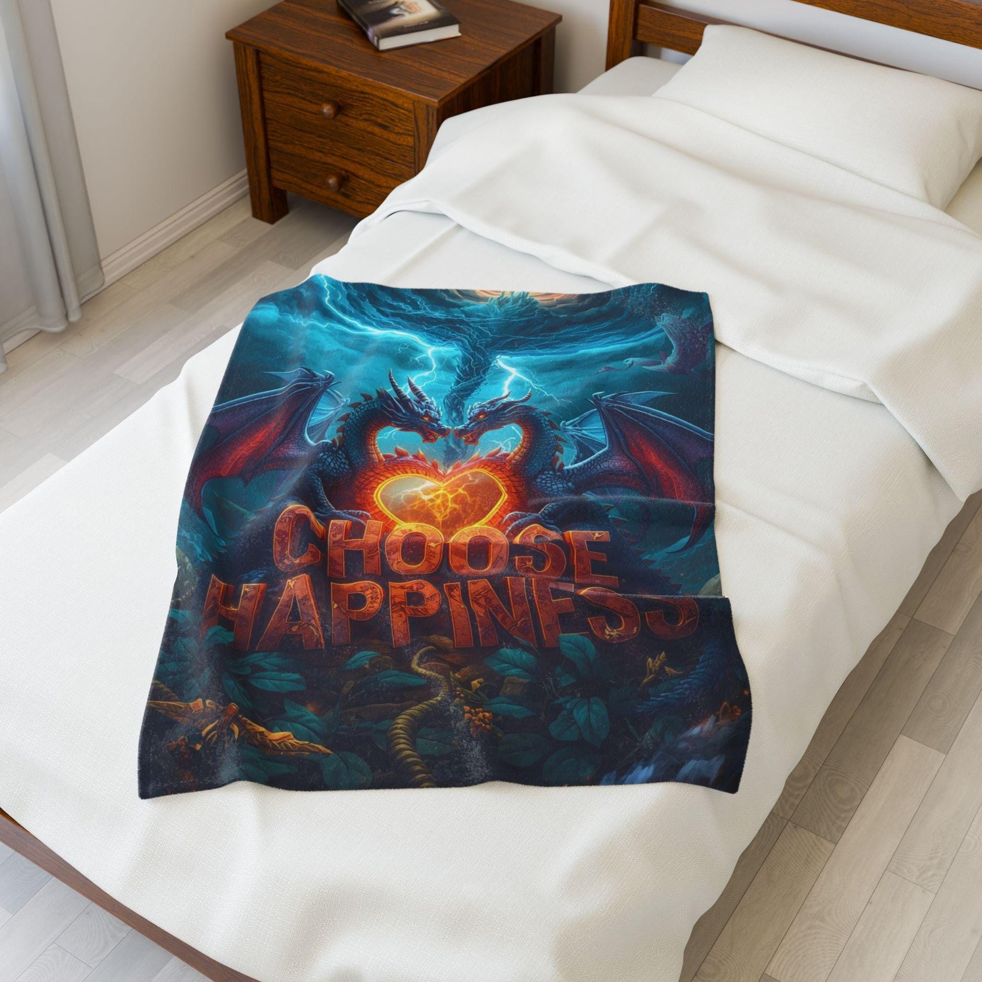 Choose Happiness Velveteen Plush Blanket | Positive Quote Throw