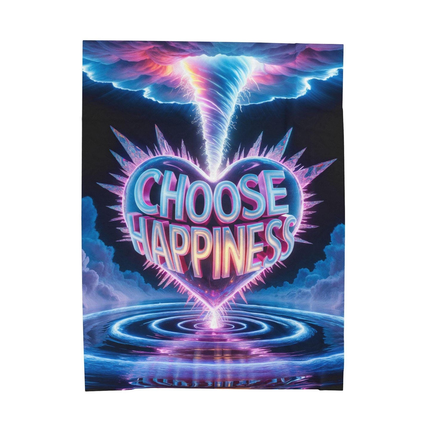 Choose Happiness Velveteen Plush Blanket | neon retro vaporwave