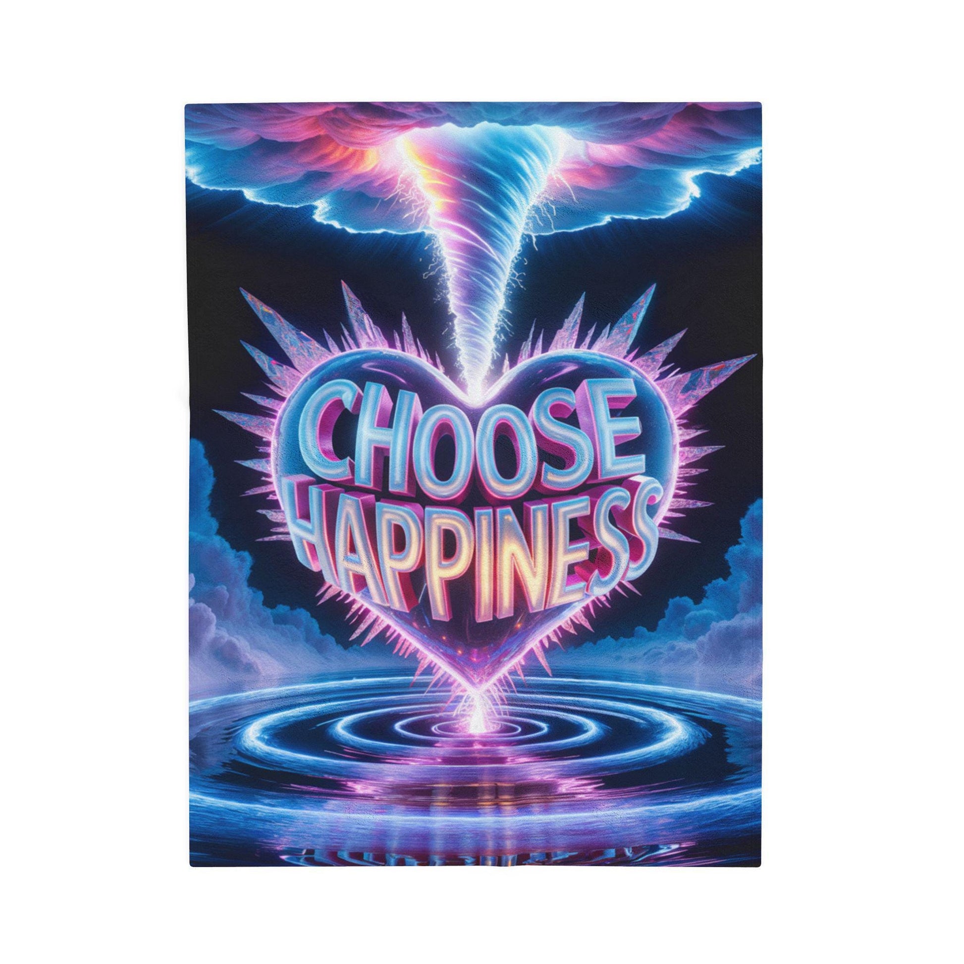 Choose Happiness Velveteen Plush Blanket | neon retro vaporwave