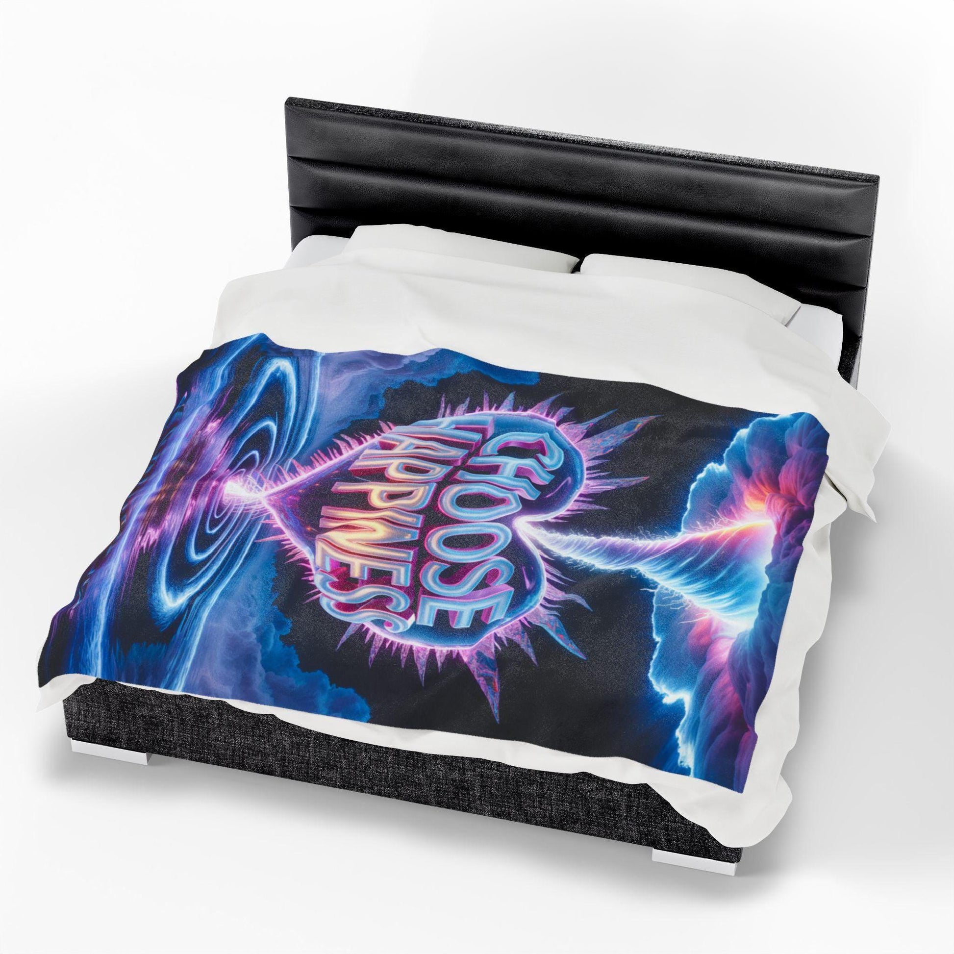 Choose Happiness Velveteen Plush Blanket | neon retro vaporwave