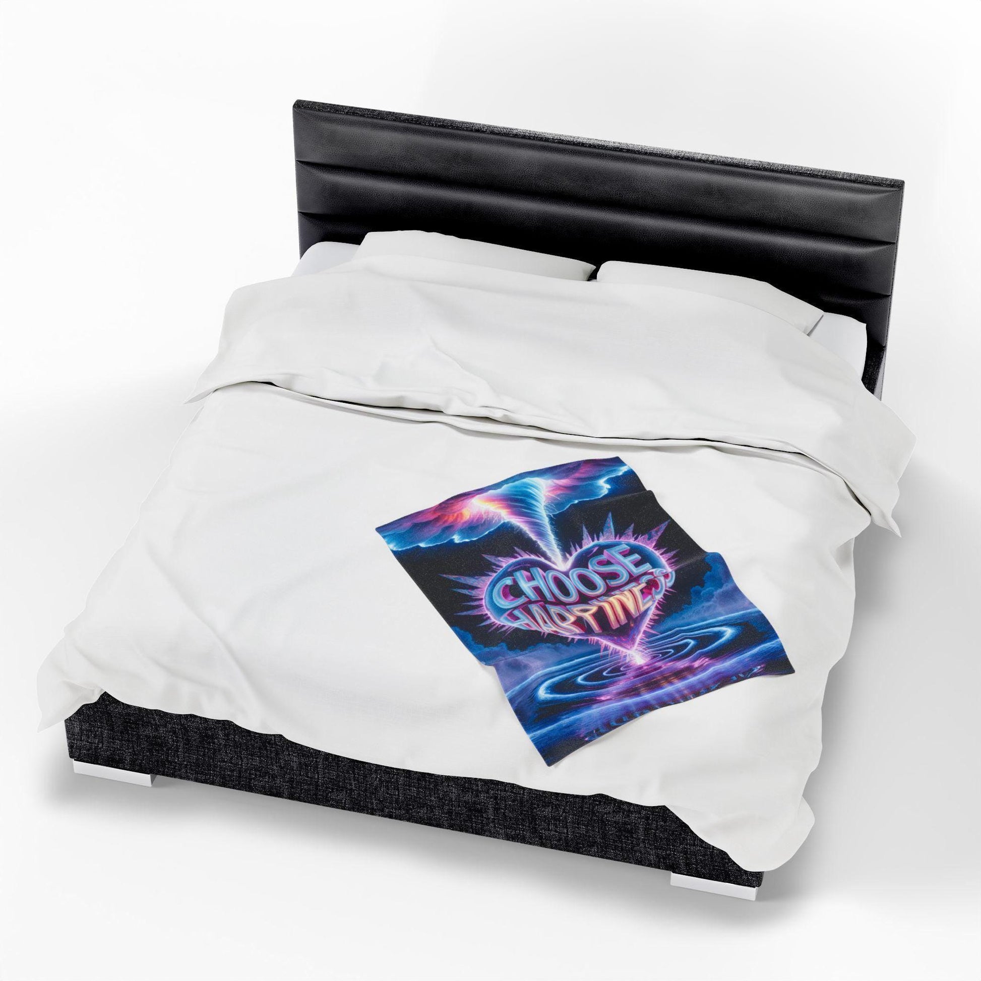 Choose Happiness Velveteen Plush Blanket | neon retro vaporwave