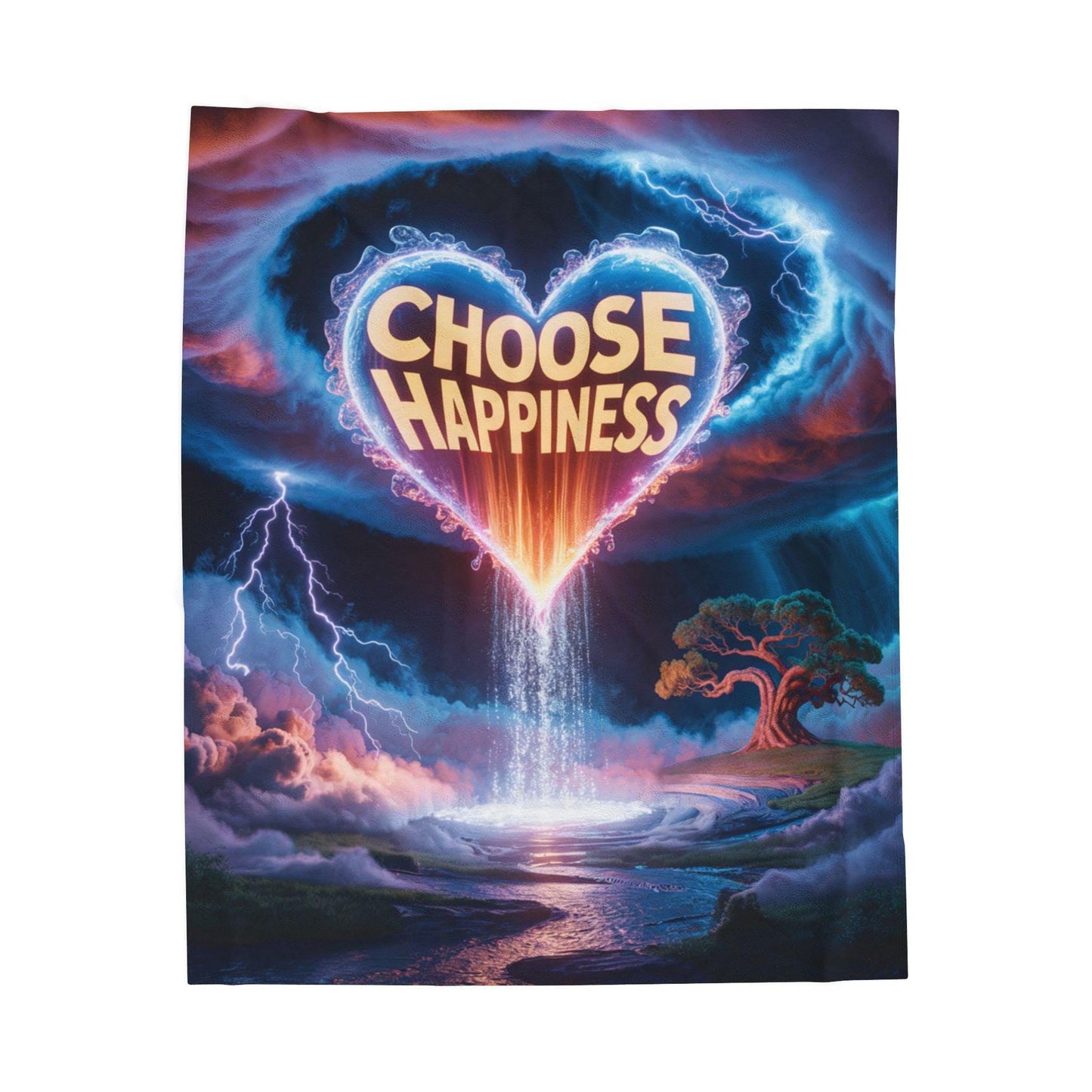 Choose Happiness Velveteen Plush Blanket | colorful surreal landscape