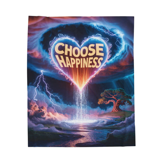 Choose Happiness Velveteen Plush Blanket | colorful surreal landscape