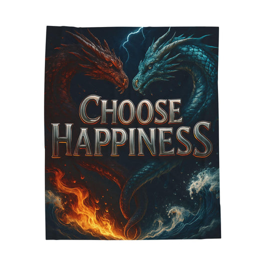 Choose Happiness dragons | fire and ice dragon art velveteen plush blanket