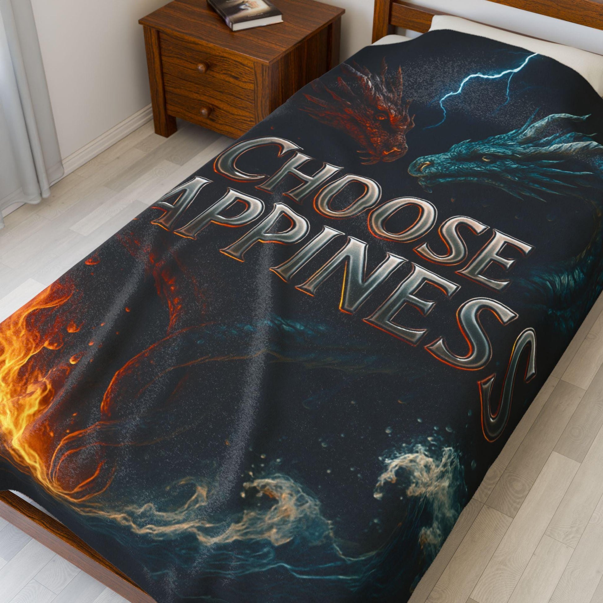 Choose Happiness dragons | fire and ice dragon art velveteen plush blanket