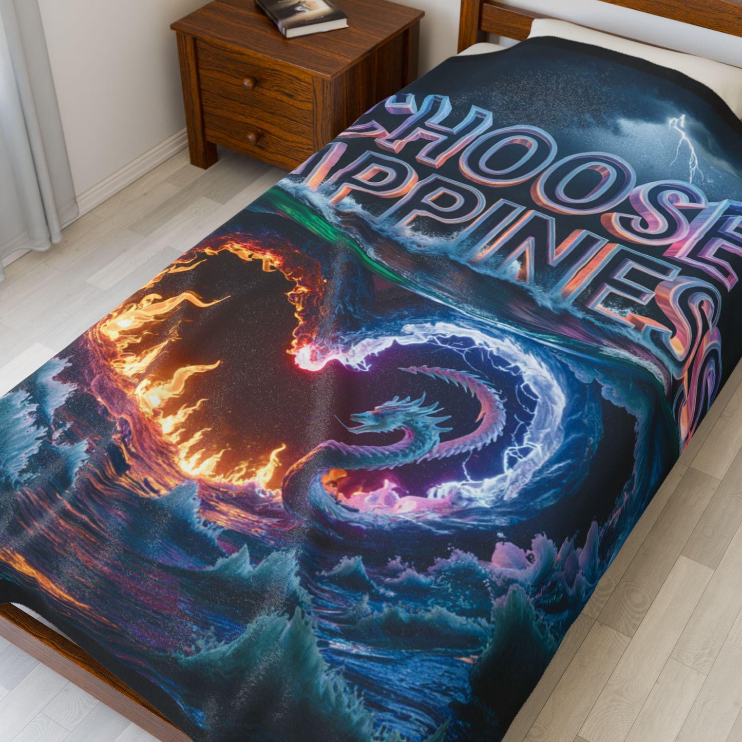 Velveteen Plush Blanket, Choose Happiness, Cozy Throw, Positive Vibes Cover