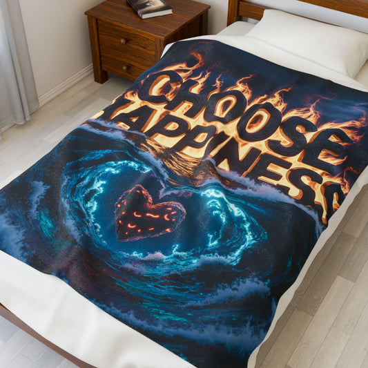 Choose Happiness Velveteen Plush Blanket