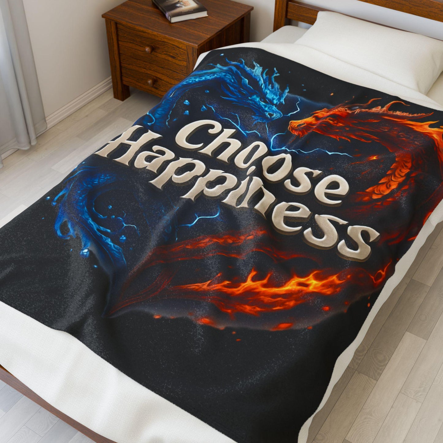 Velveteen Plush Blanket, Choose Happiness, Cozy Throw Blanket, Positive Vibes Bedding
