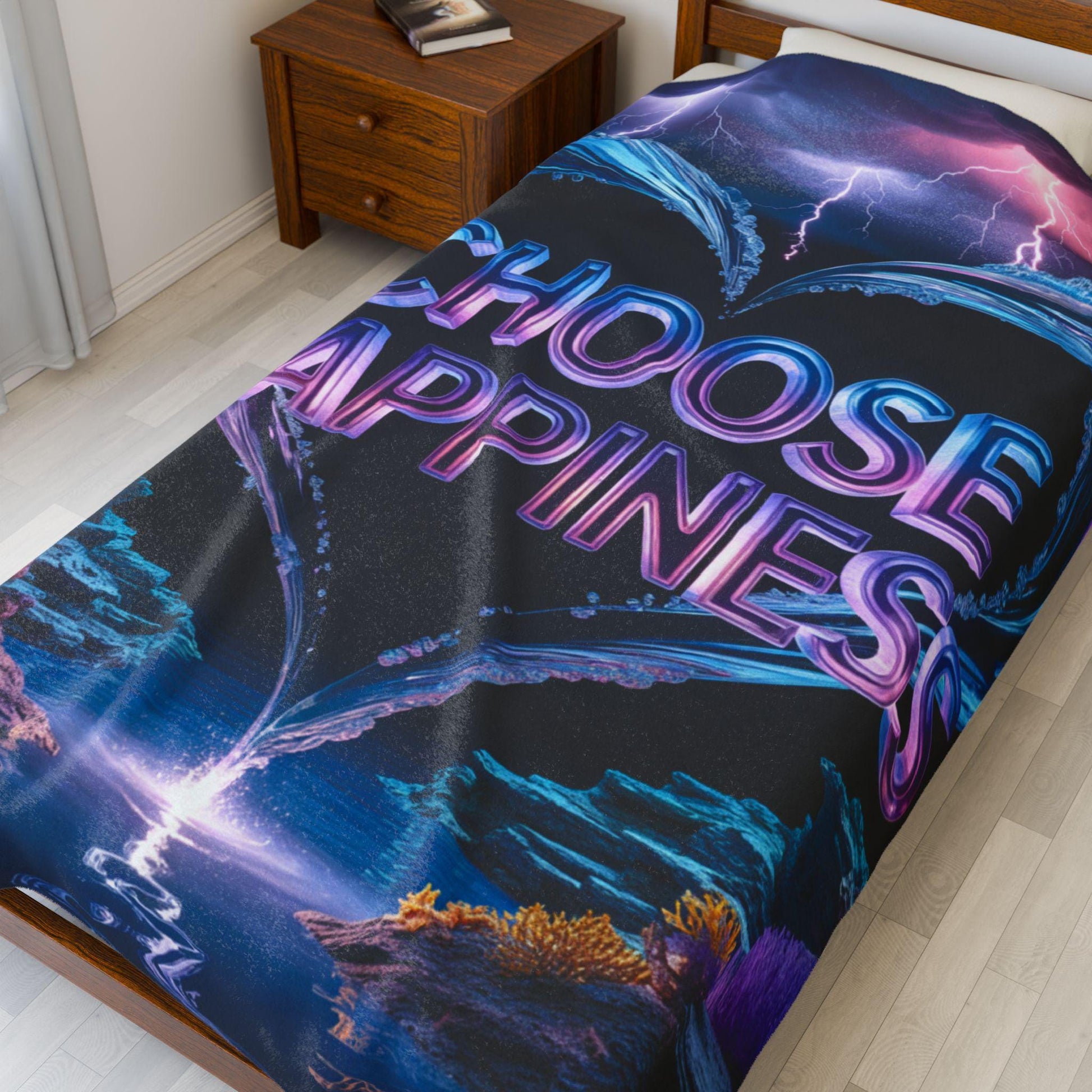 Velveteen Plush Blanket - Choose Happiness, Cozy Throw Blanket, Positive Vibes Home Decor