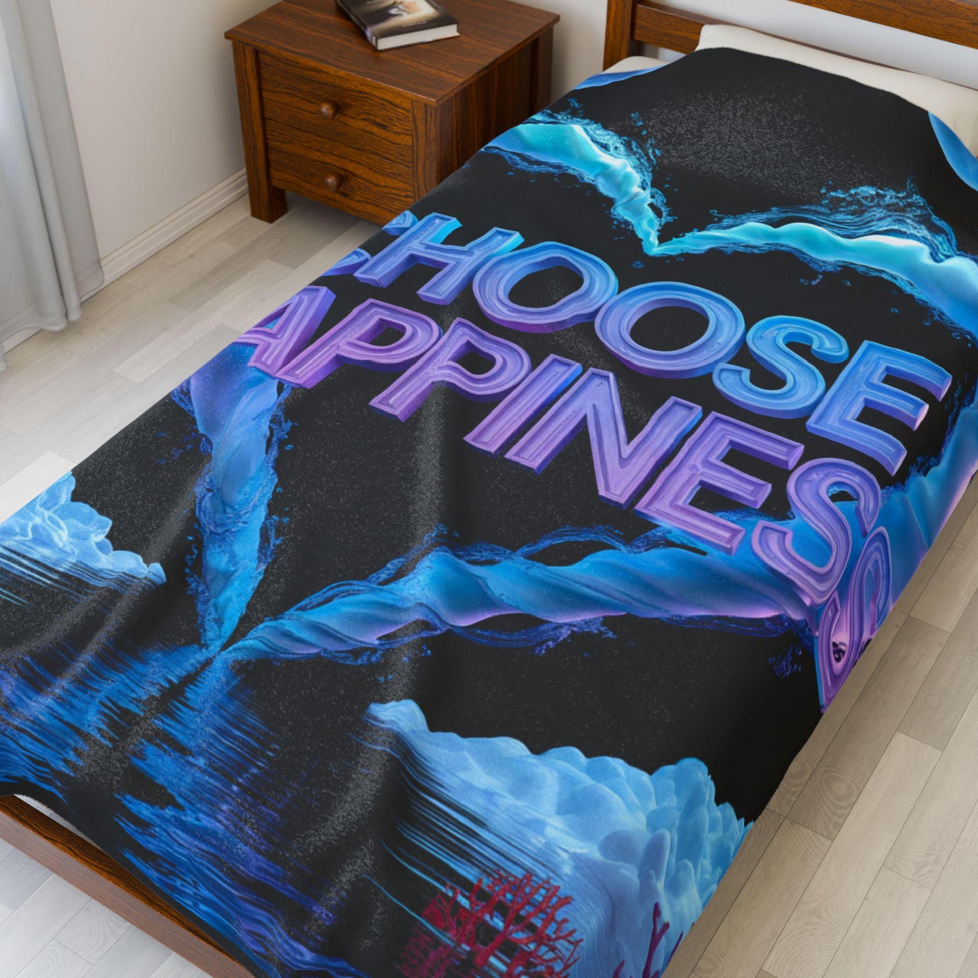 Velveteen Plush Blanket, Cozy Throw, Choose Happiness Blanket