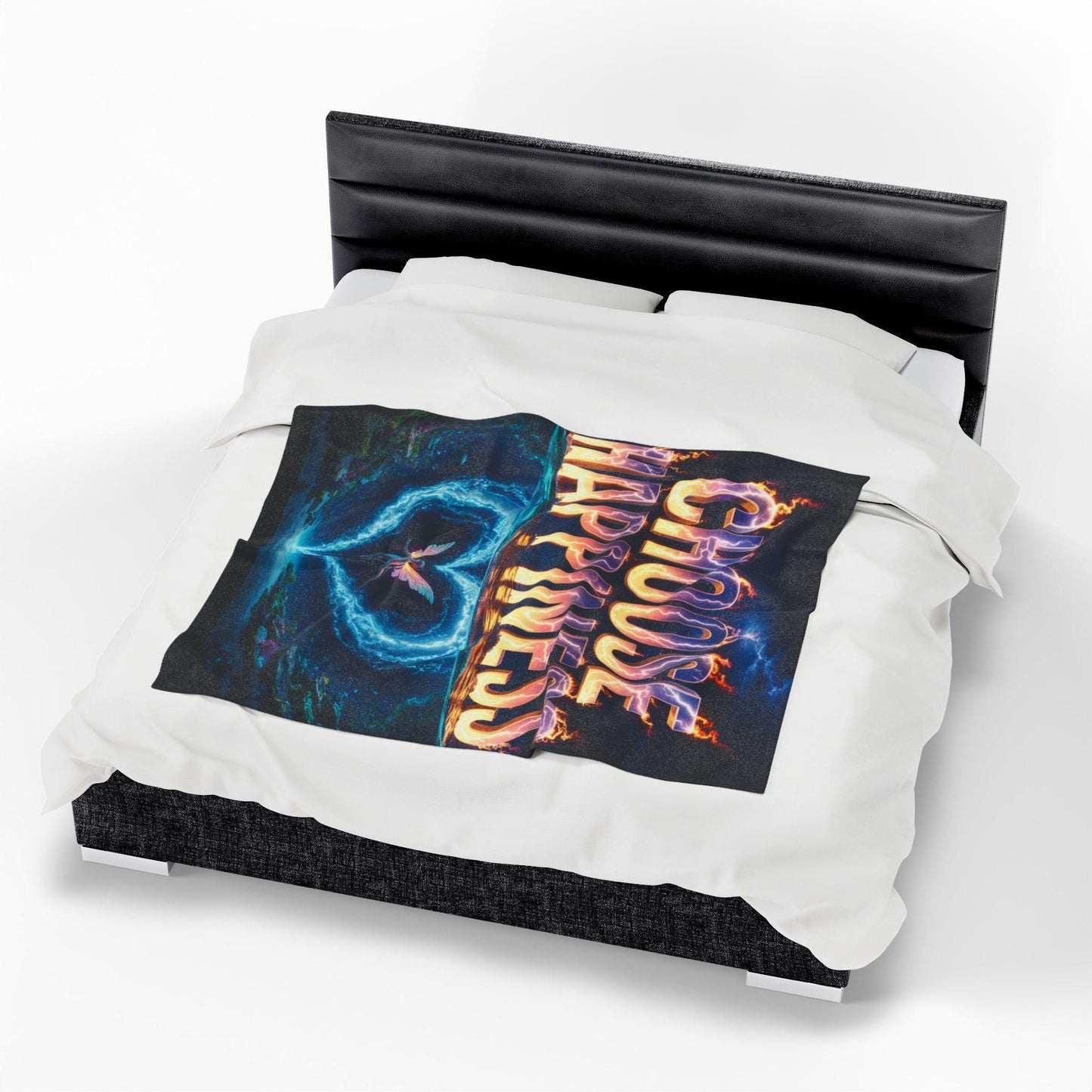 Choose Happiness Velveteen Plush Blanket, Cozy Quote Blanket