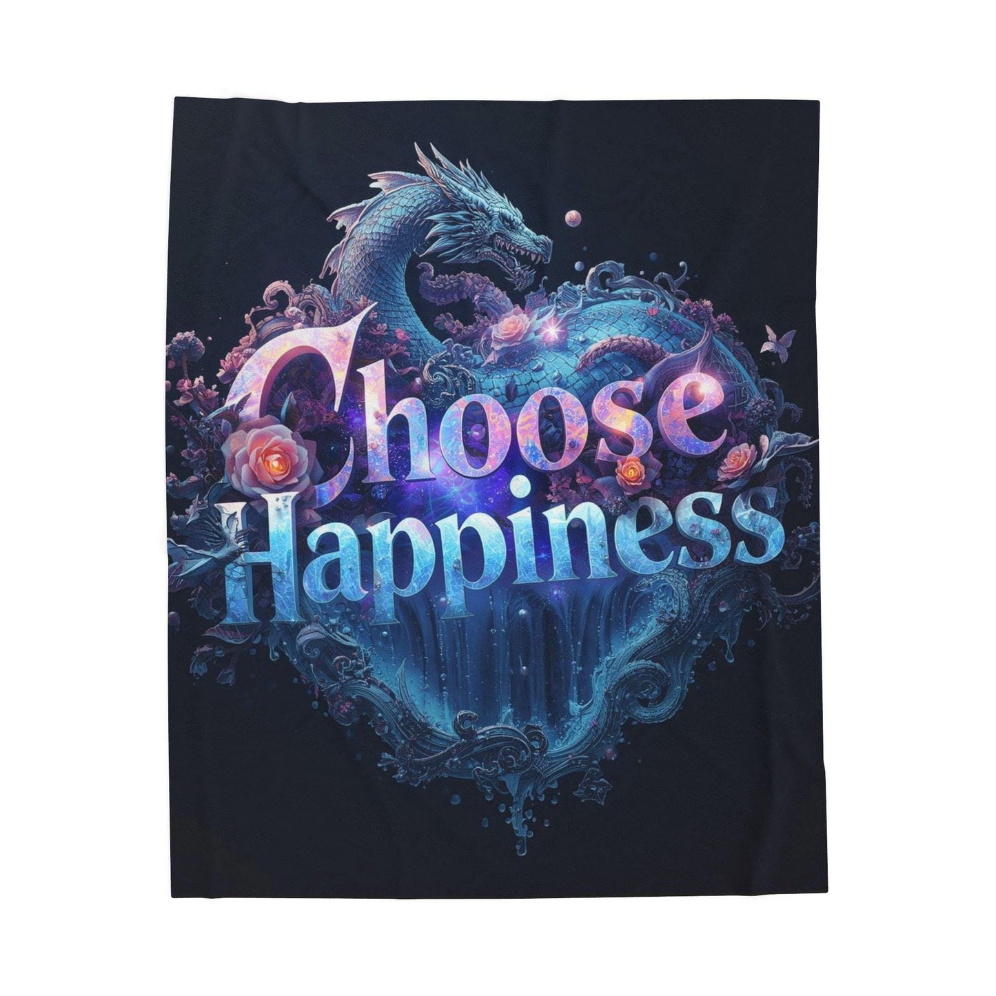 Velveteen Plush Blanket, Dragon Lover Gift, Cozy Throw Blanket, Choose Happiness,