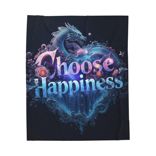 Velveteen Plush Blanket, Dragon Lover Gift, Cozy Throw Blanket, Choose Happiness,