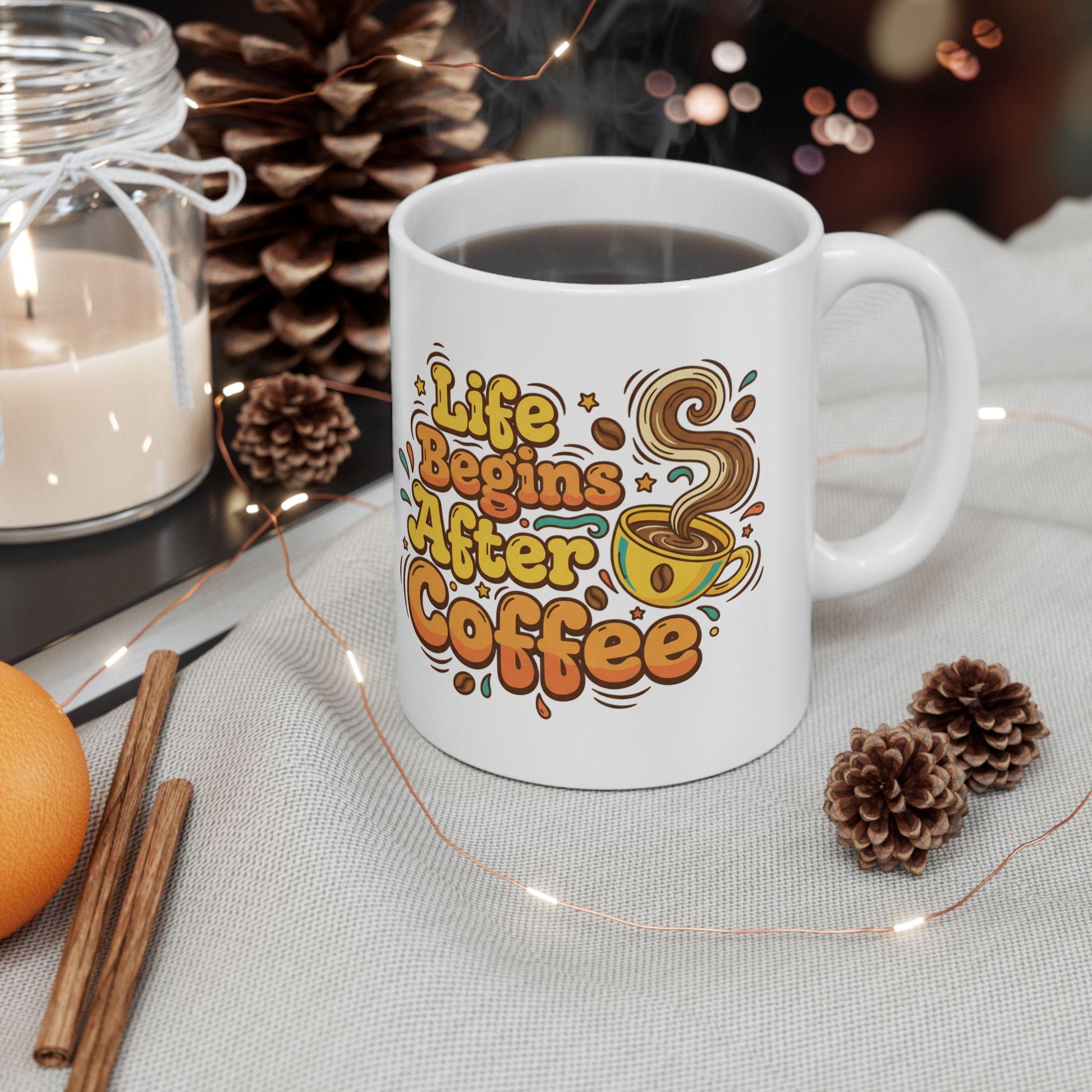 Life Begins After Coffee Mug | Retro Coffee Typography Ceramic Mug