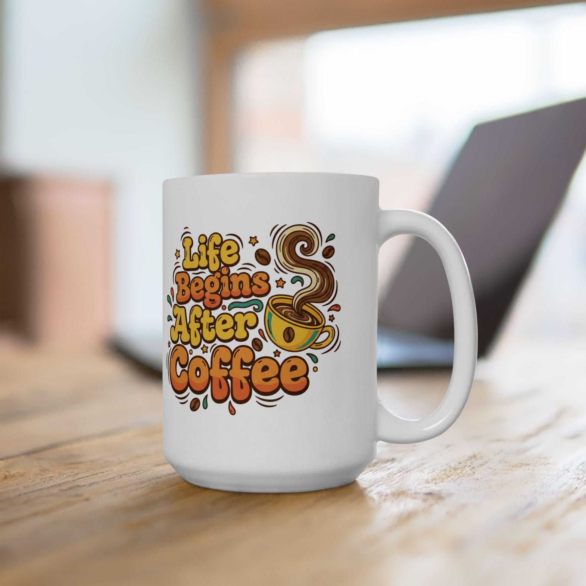 Life Begins After Coffee Mug | Retro Coffee Typography Ceramic Mug