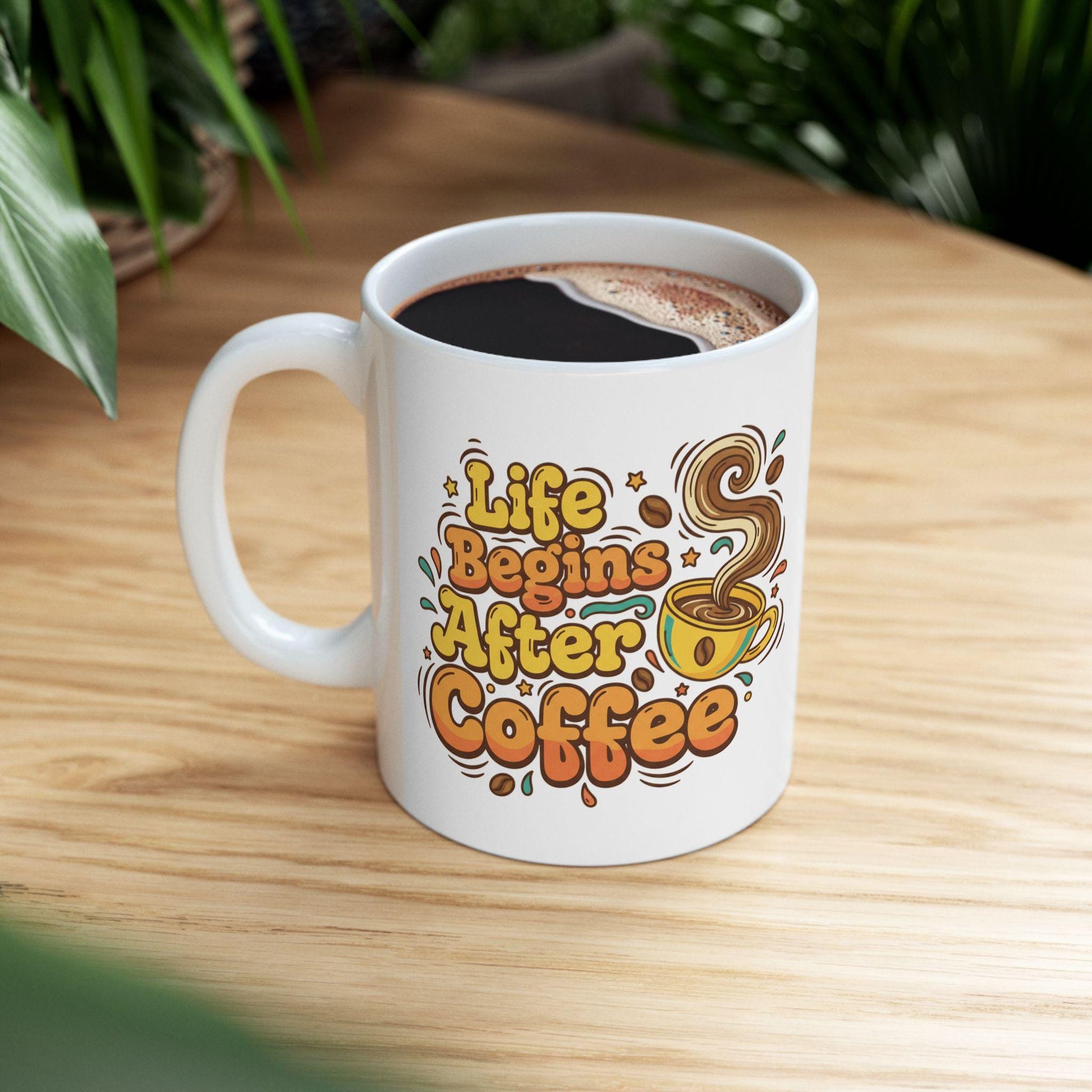 Life Begins After Coffee Mug | Retro Coffee Typography Ceramic Mug