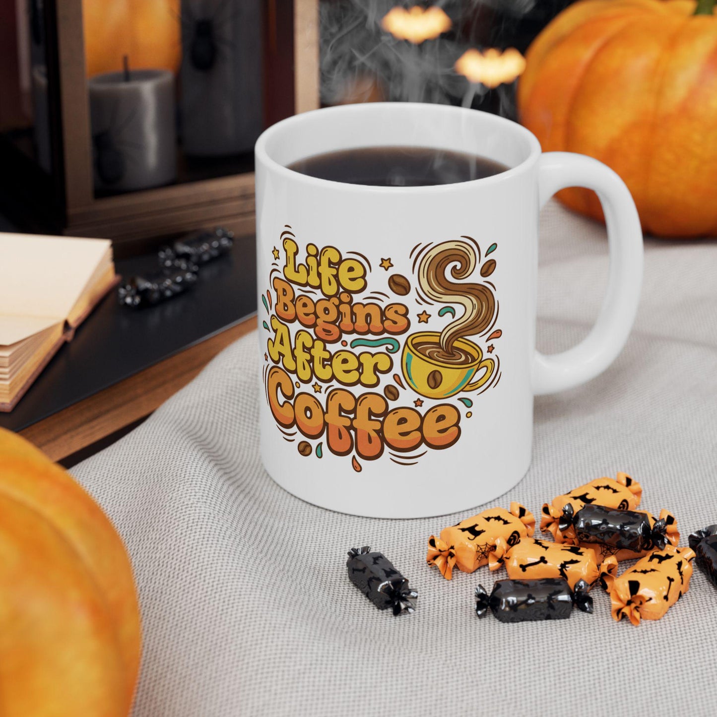 Life Begins After Coffee Mug | Retro Coffee Typography Ceramic Mug