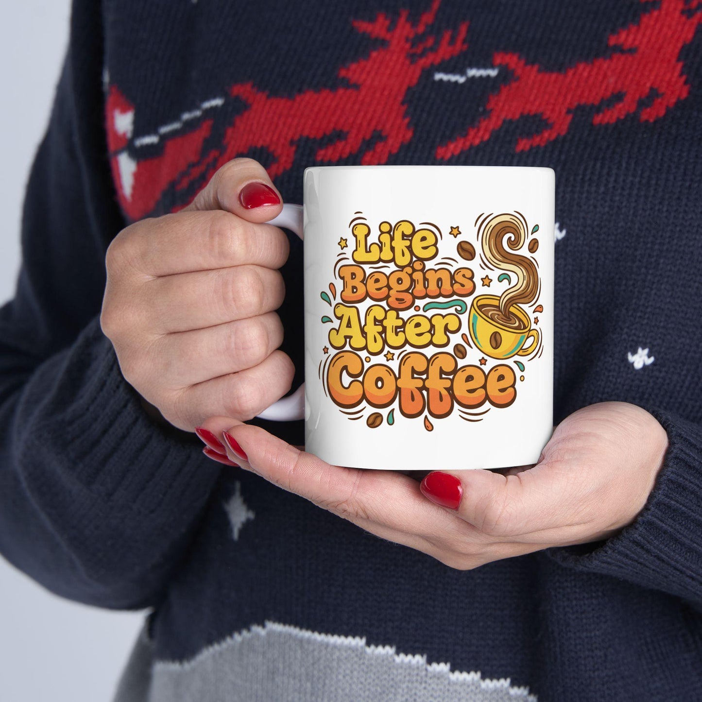 Life Begins After Coffee Mug | Retro Coffee Typography Ceramic Mug