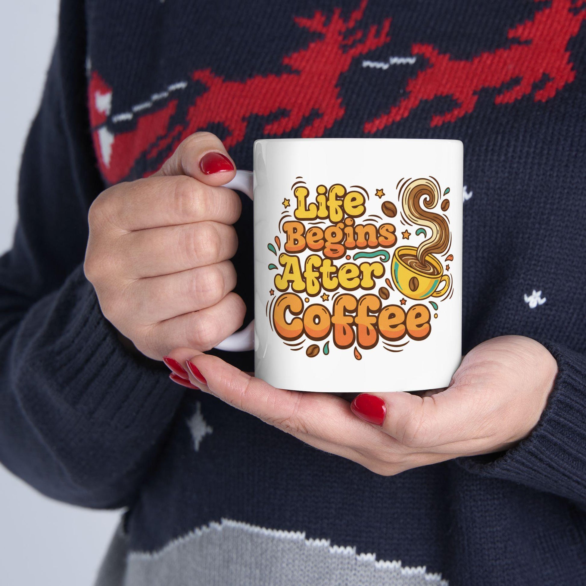 Life Begins After Coffee Mug | Retro Coffee Typography Ceramic Mug