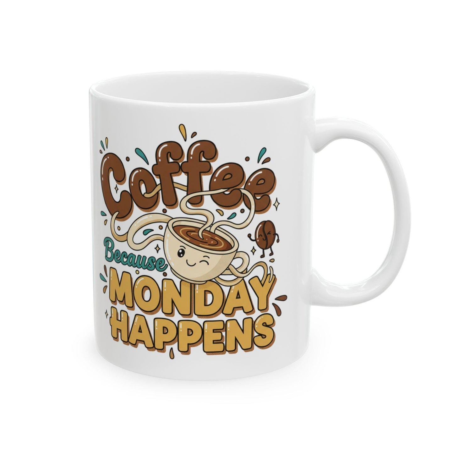 Coffee Because Monday Happens Mug | Cute Coffee Cartoon, Morning Humor