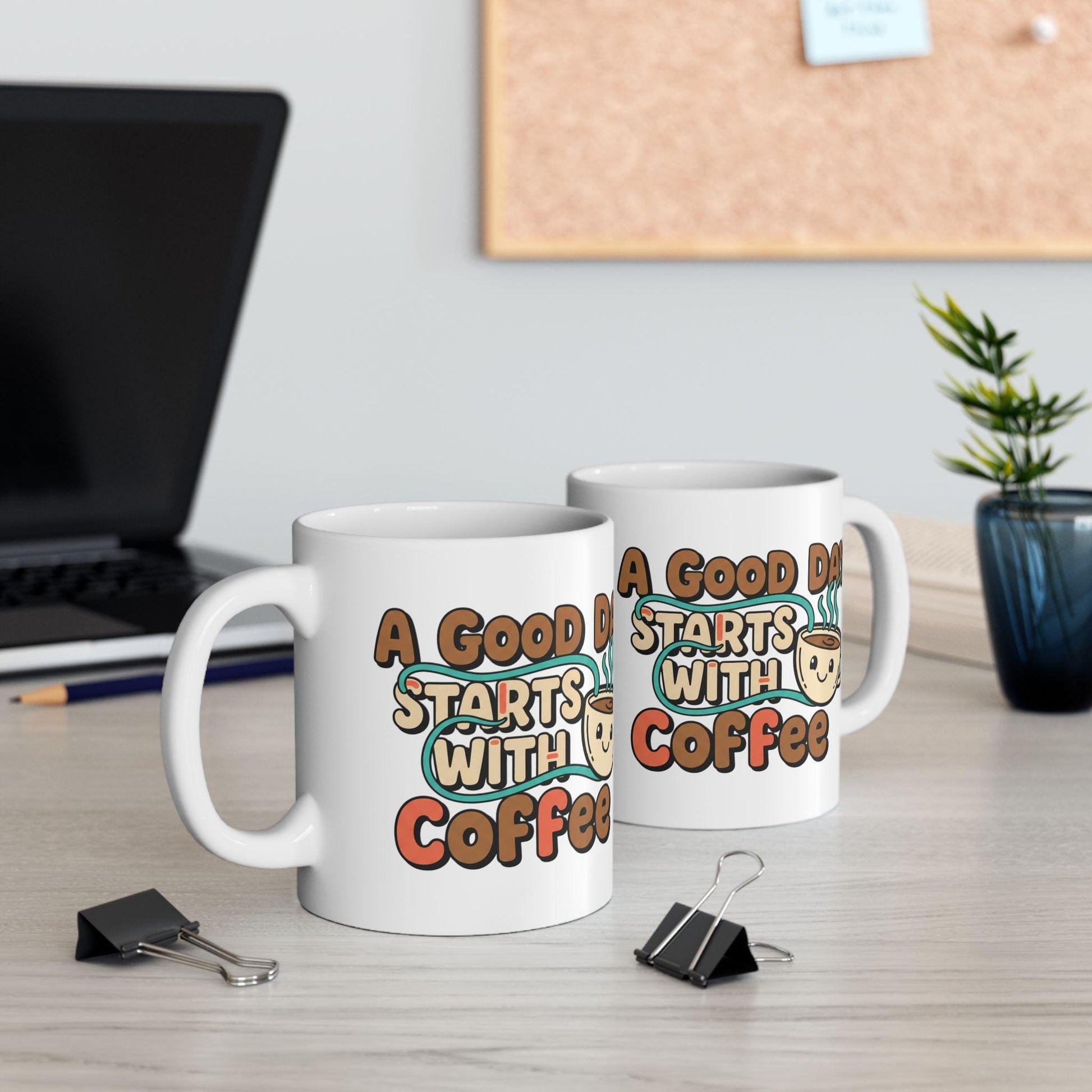A Good Day Starts With Coffee Mug | Cute Retro Coffee Cup Illustration