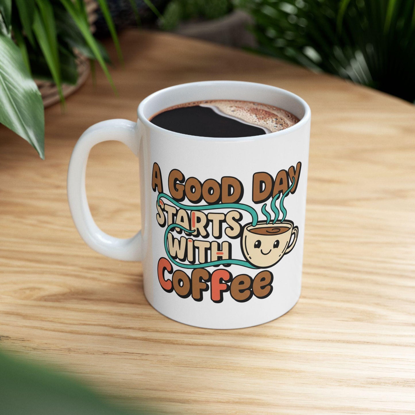 A Good Day Starts With Coffee Mug | Cute Retro Coffee Cup Illustration