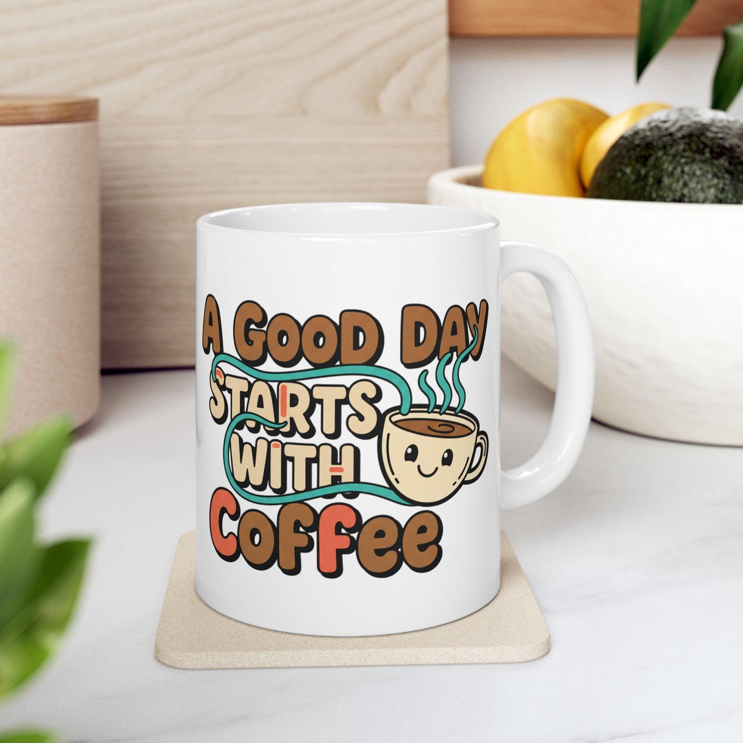 A Good Day Starts With Coffee Mug | Cute Retro Coffee Cup Illustration