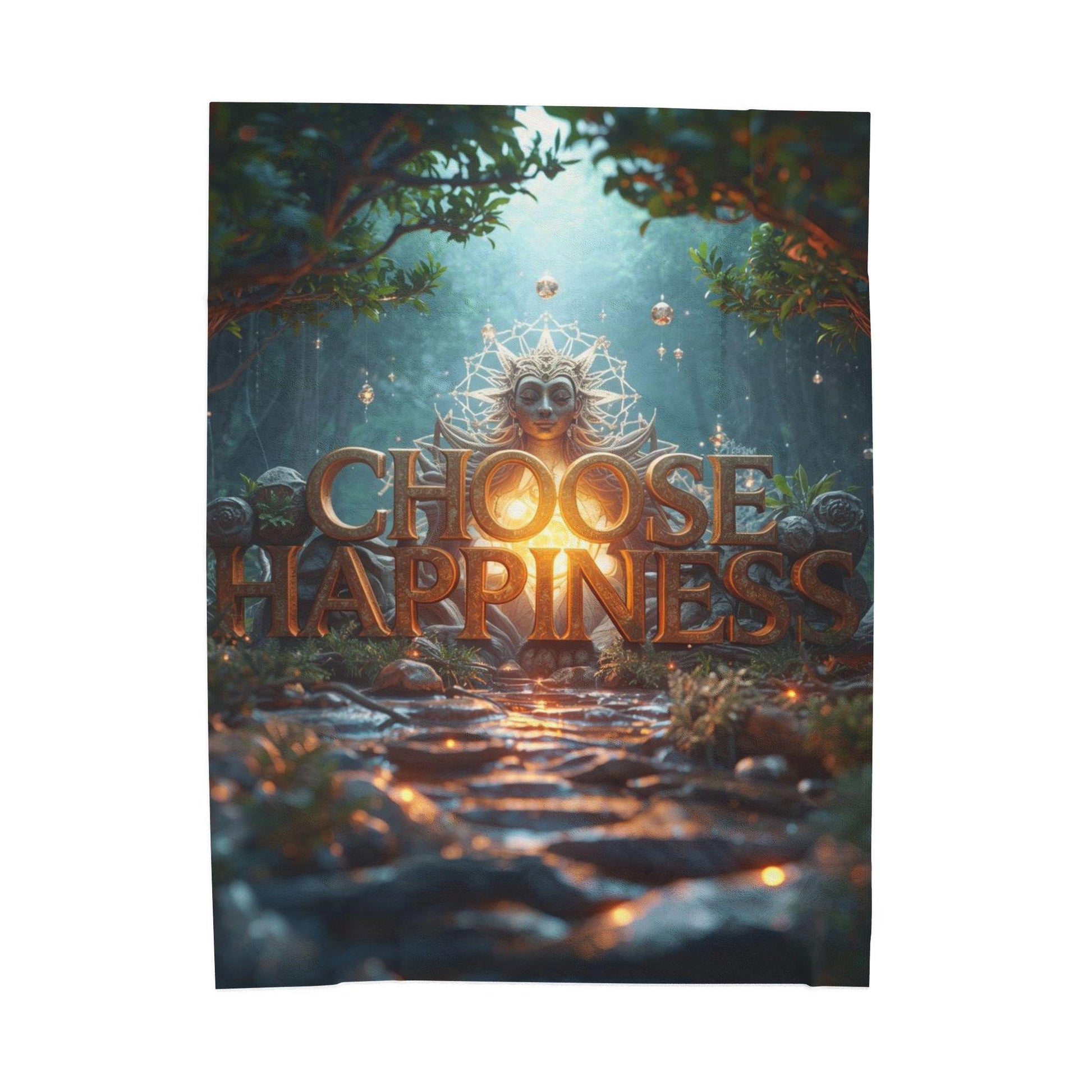 Choose Happiness Velveteen Plush Blanket | Forest Path Inspirational Typography