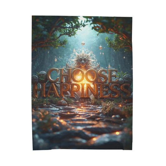 Choose Happiness Velveteen Plush Blanket | Forest Path Inspirational Typography